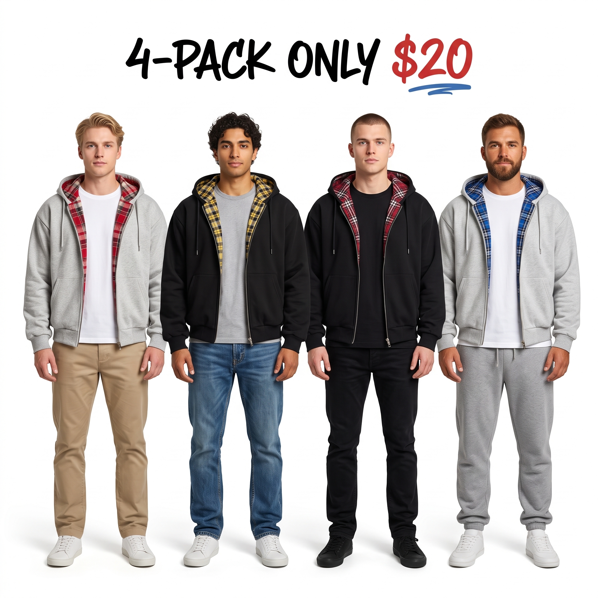 Unisex Reversible Plaid Zip-Up Hoodie
