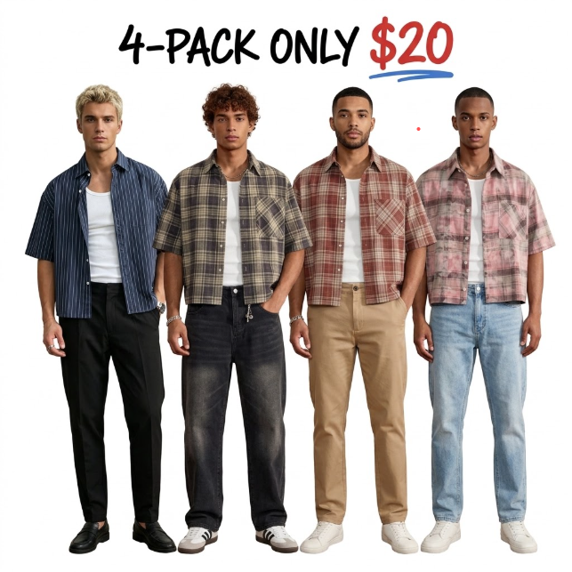 Men’s Loose-Fit Plaid Short-Sleeve Shirt