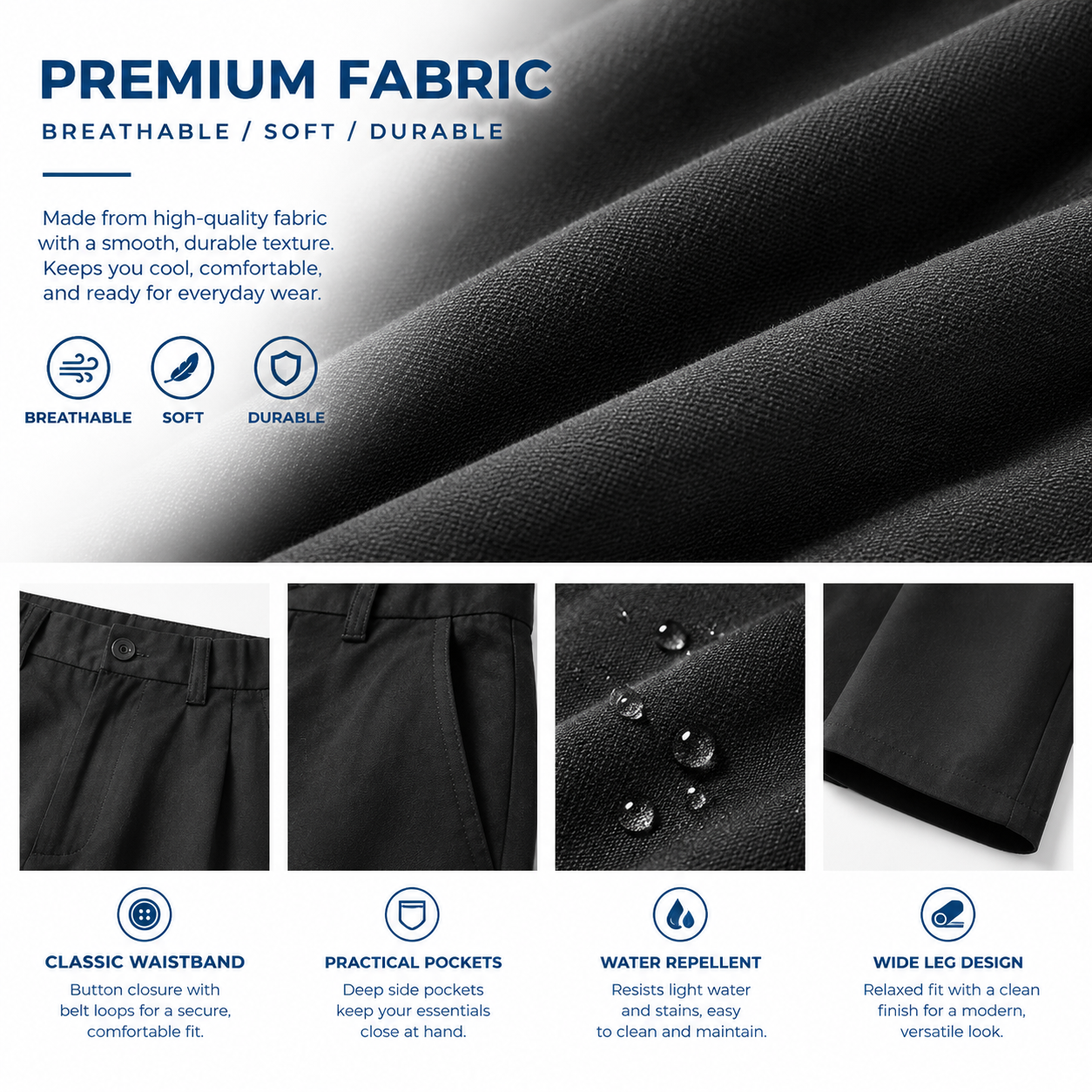 Men's Pleated Wide-Leg Dress Pants – Relaxed Retro Style