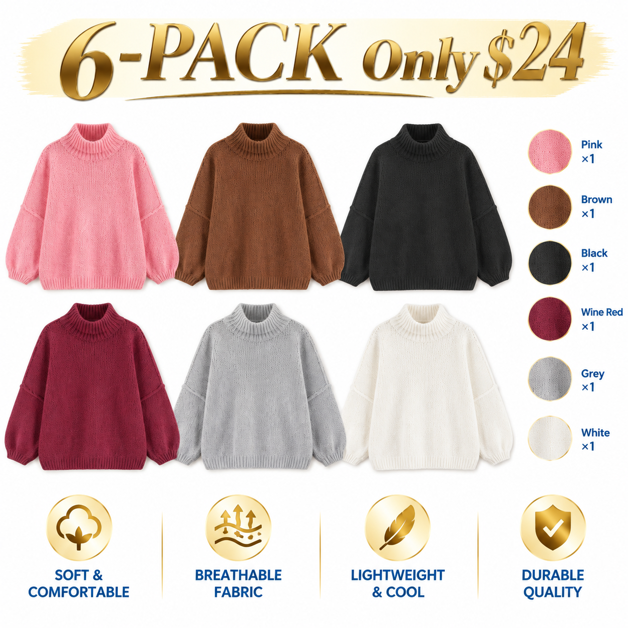 Women's Oversized Mock Neck Sweater – Ribbed Knit Tunic