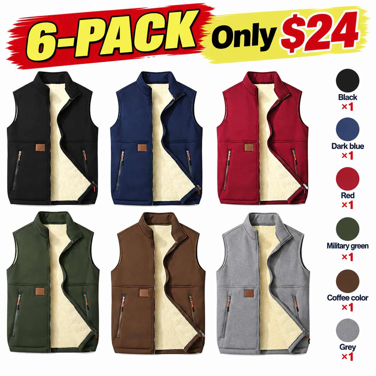 Men's Fleece-Lined Winter Vest – Warm Zip-Up Sleeveless Jacket