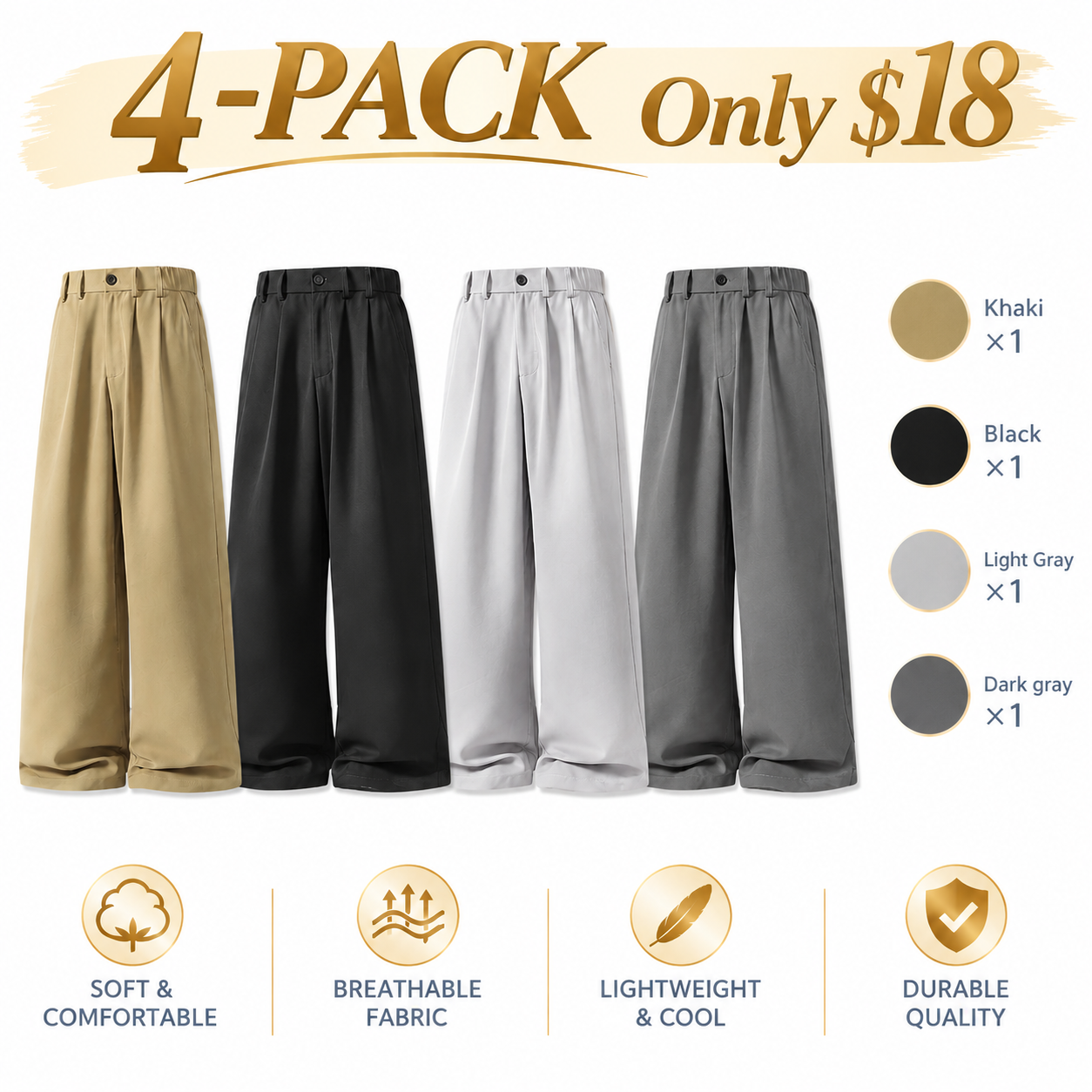 Men's Pleated Wide-Leg Dress Pants – Relaxed Retro Style
