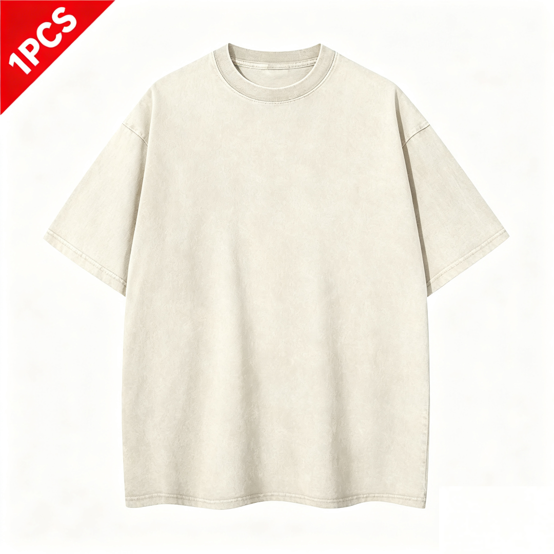 Oversized Distressed Cotton T-Shirts 4-Pack – Trendy Back-to-School Couple Outfits in Black, Cream, Brown & Blue