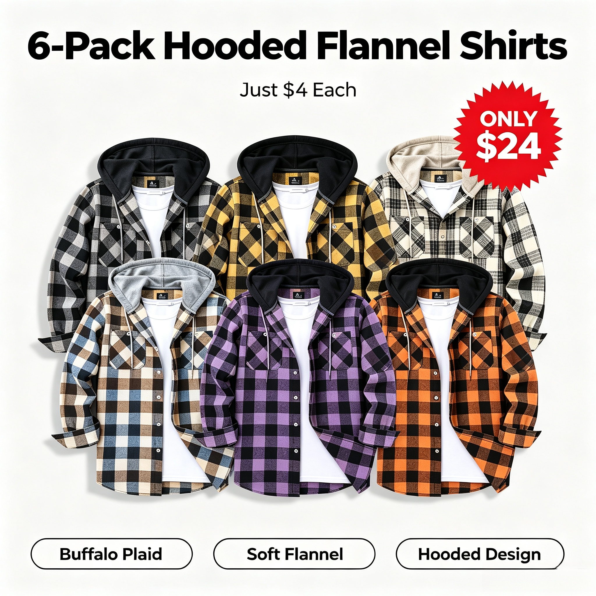 Men’s Plaid Button-Front Hooded Shirt – Long Sleeve Casual Outerwear