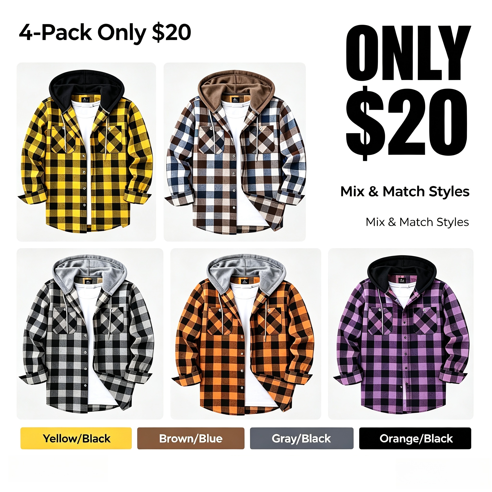 Men’s Plaid Button-Front Hooded Shirt – Long Sleeve Casual Outerwear