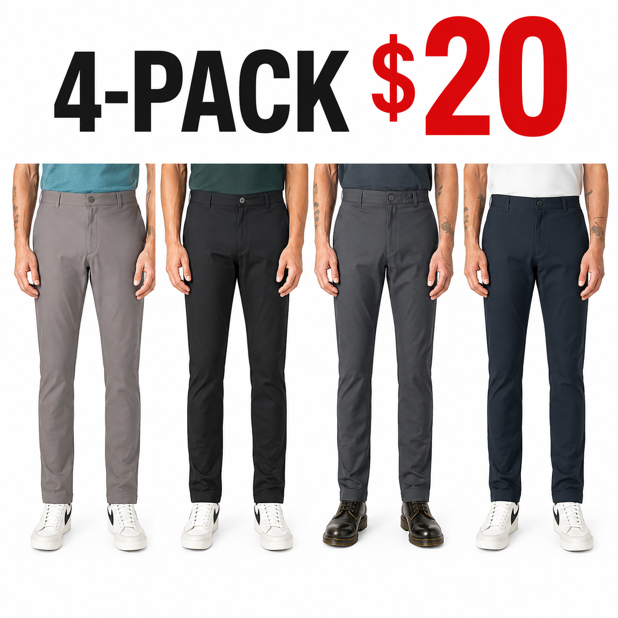 Men's Flex Skinny Fit Double Knee Work Pants – Stretch, Stain-Resistant, Reinforced