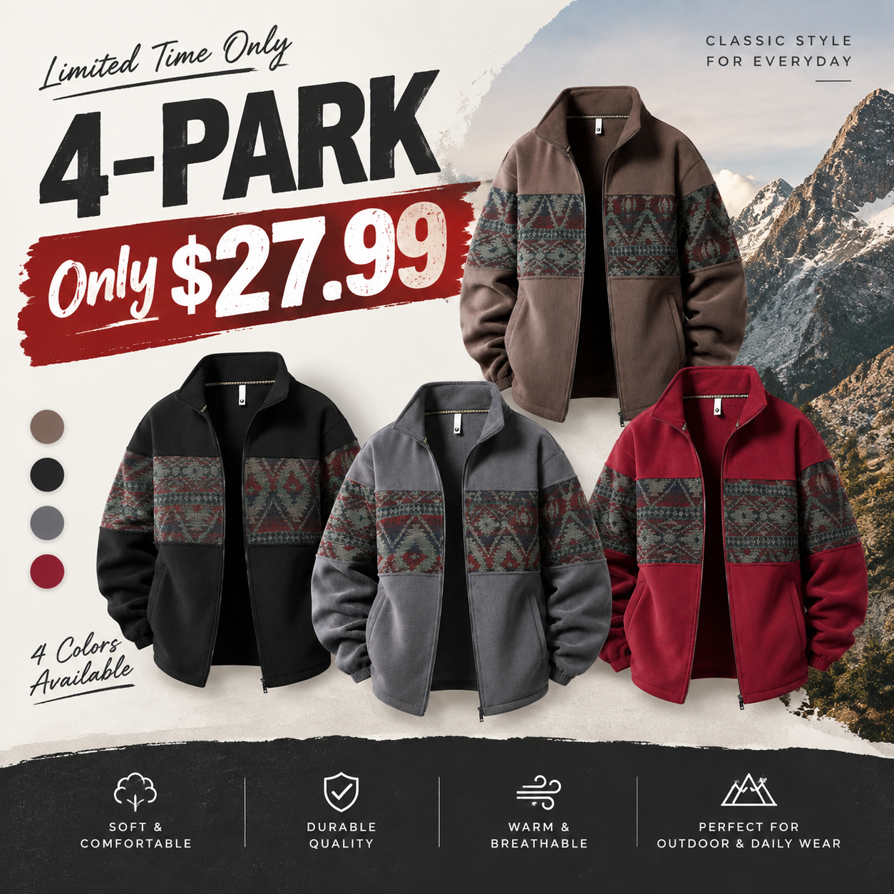 Men’s Vintage-Inspired Jacquard Fleece-Lined Zip Jacket