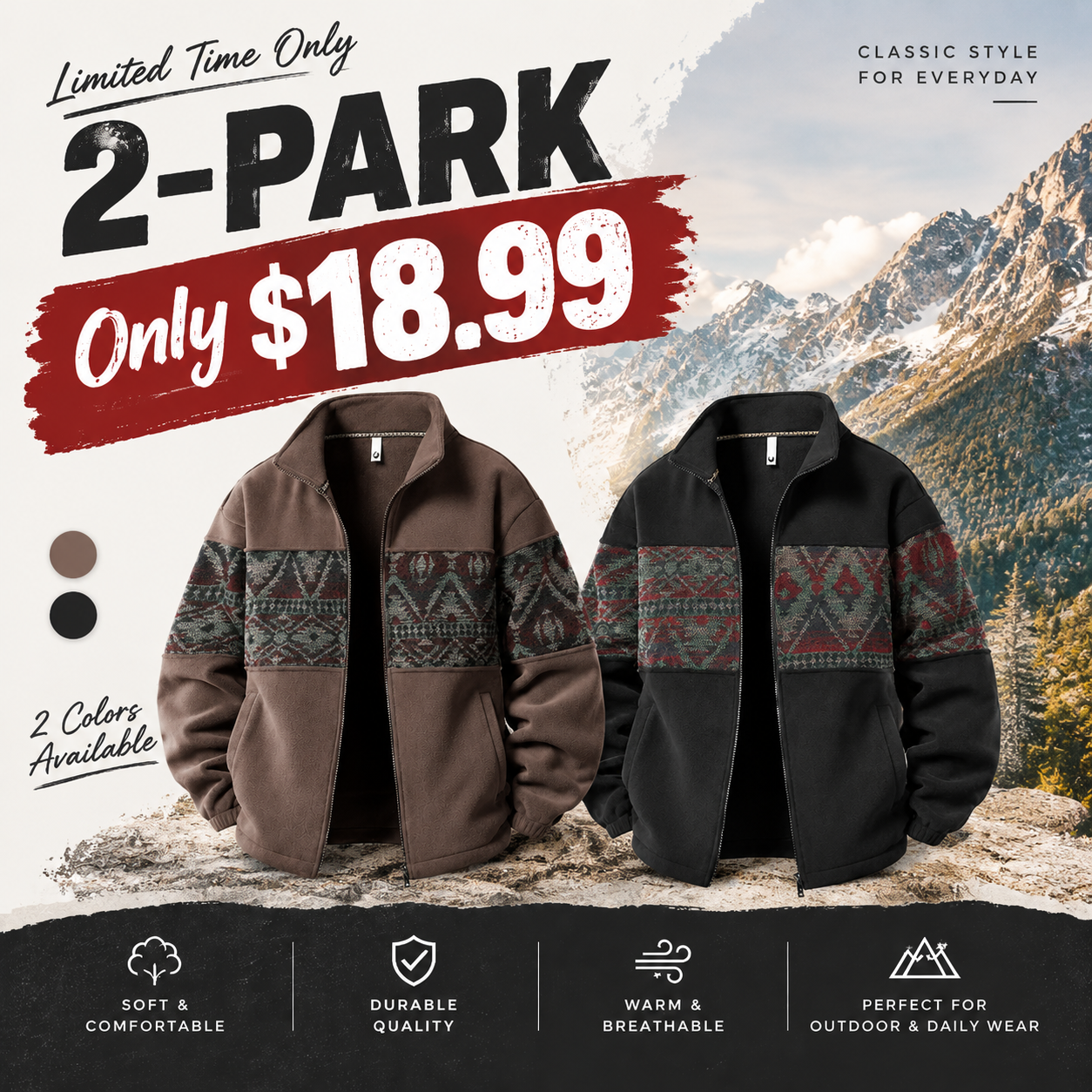 Men’s Vintage-Inspired Jacquard Fleece-Lined Zip Jacket