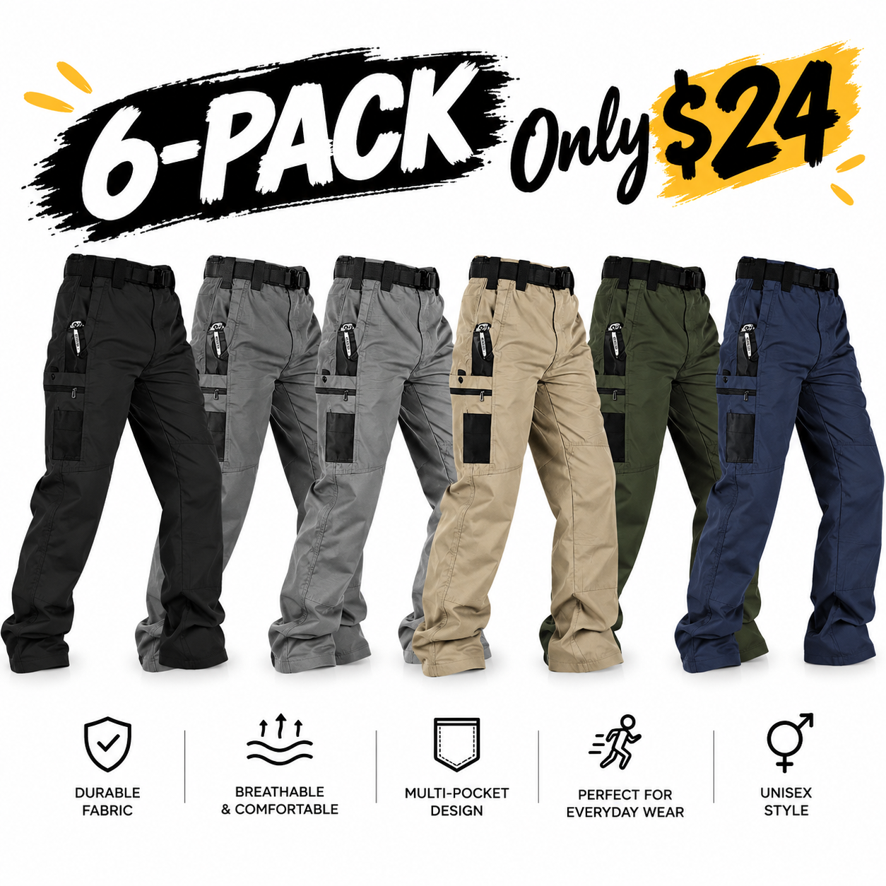 Men’s Tactical Cargo Work Pants – Water-Resistant Multi-Pocket Utility Pants