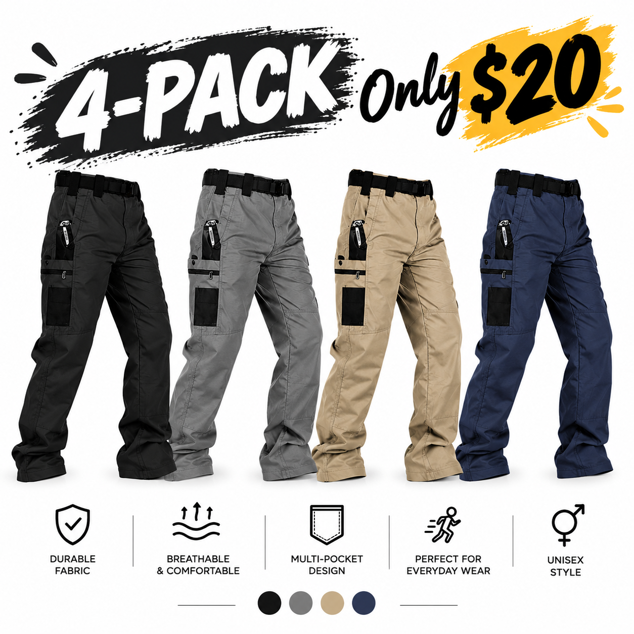 Men’s Tactical Cargo Work Pants – Water-Resistant Multi-Pocket Utility Pants