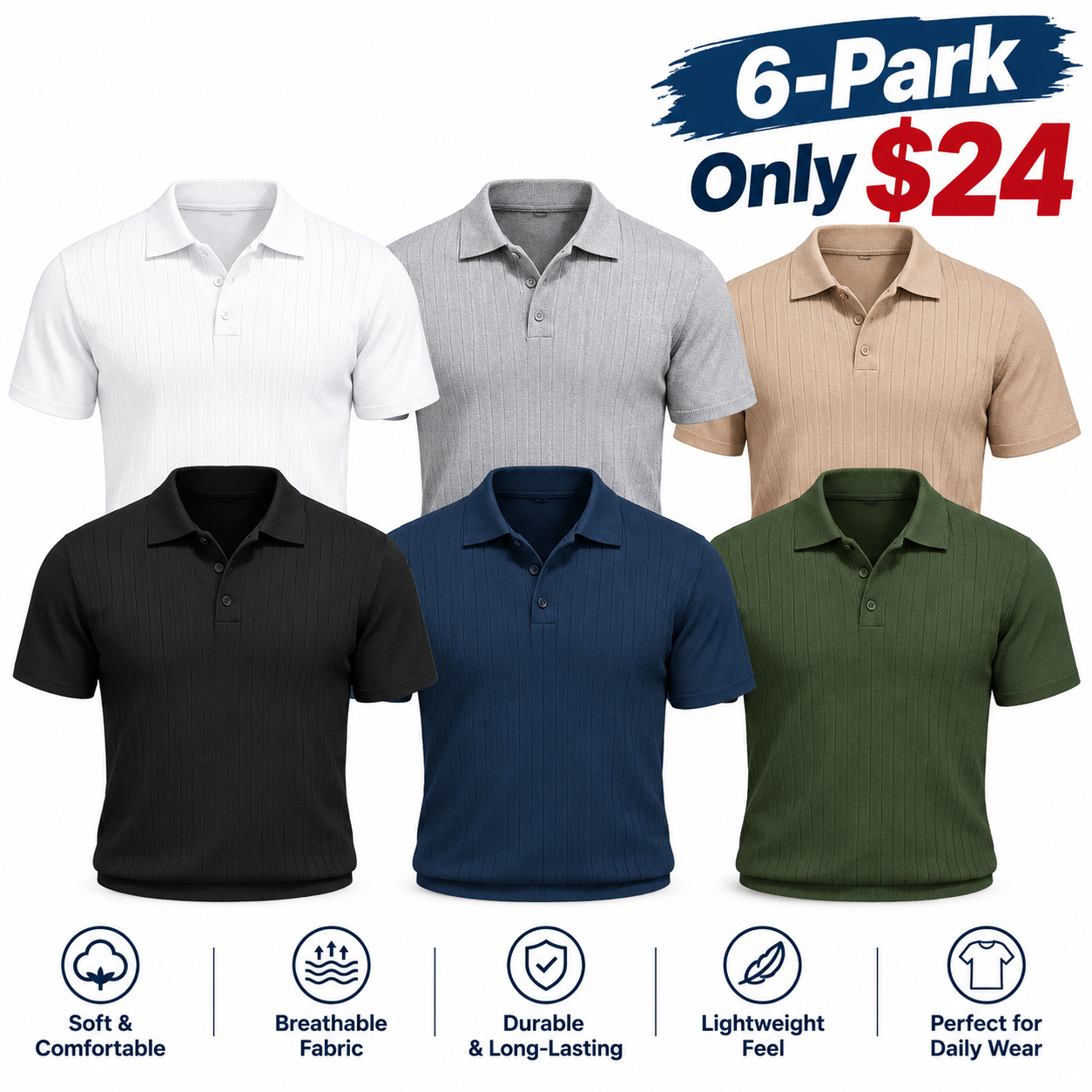 Men’s Ribbed Knit Polo Shirt