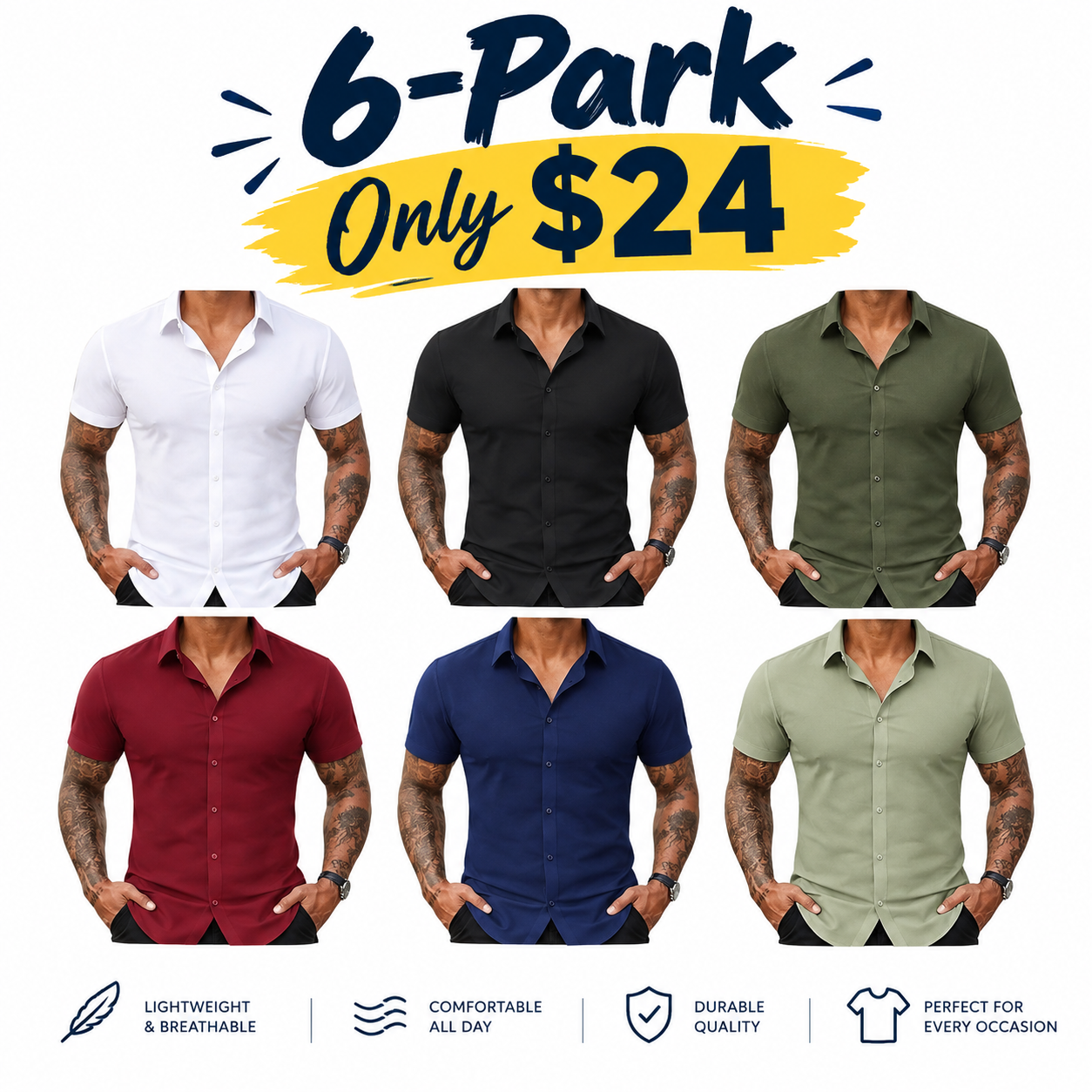 Fabricflora Men’s Stretch Slim-Fit Short Sleeve Shirt