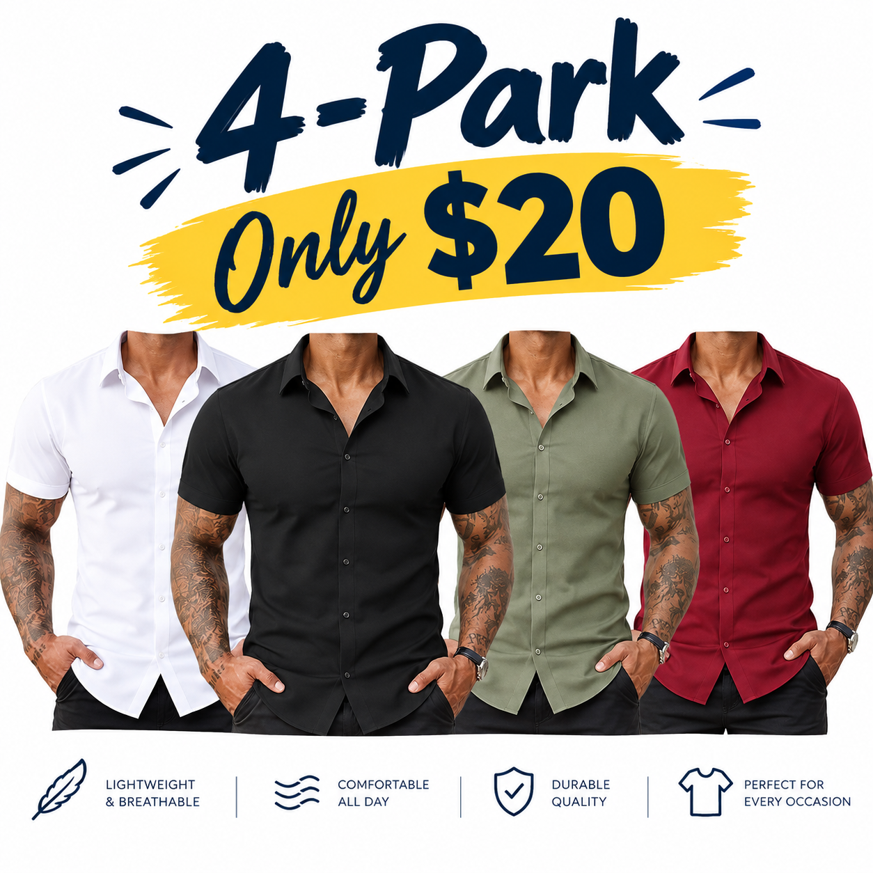 Fabricflora Men’s Stretch Slim-Fit Short Sleeve Shirt