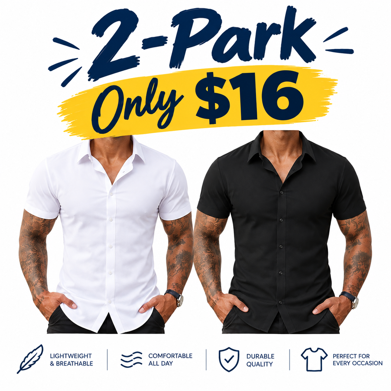 Fabricflora Men’s Stretch Slim-Fit Short Sleeve Shirt