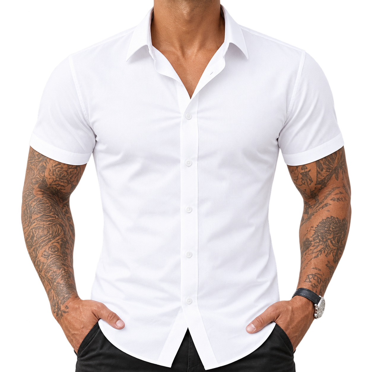 Fabricflora Men’s Stretch Slim-Fit Short Sleeve Shirt