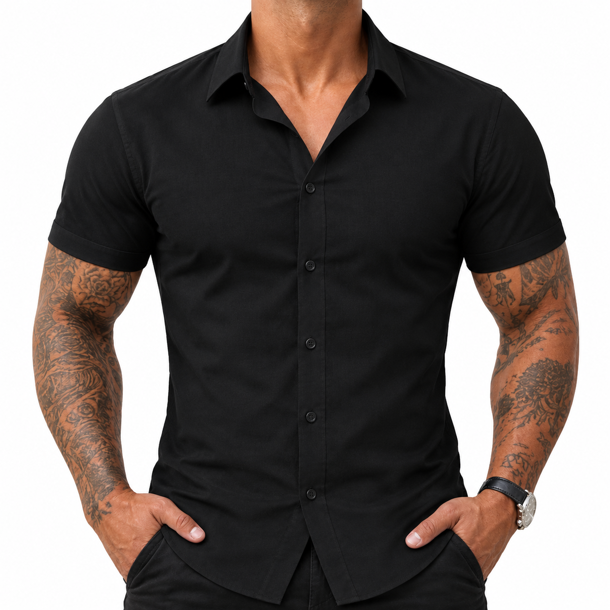 Fabricflora Men’s Stretch Slim-Fit Short Sleeve Shirt