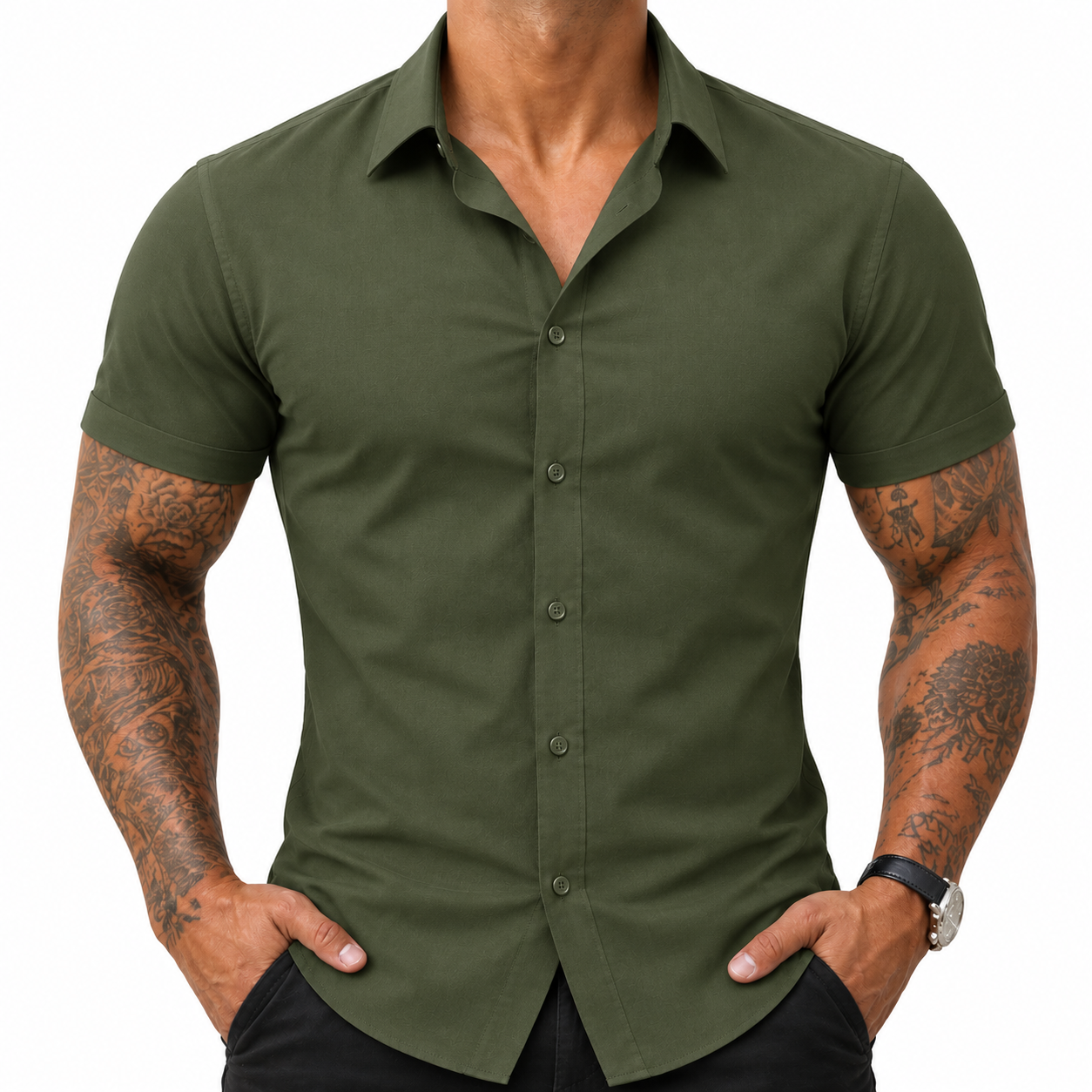 Fabricflora Men’s Stretch Slim-Fit Short Sleeve Shirt
