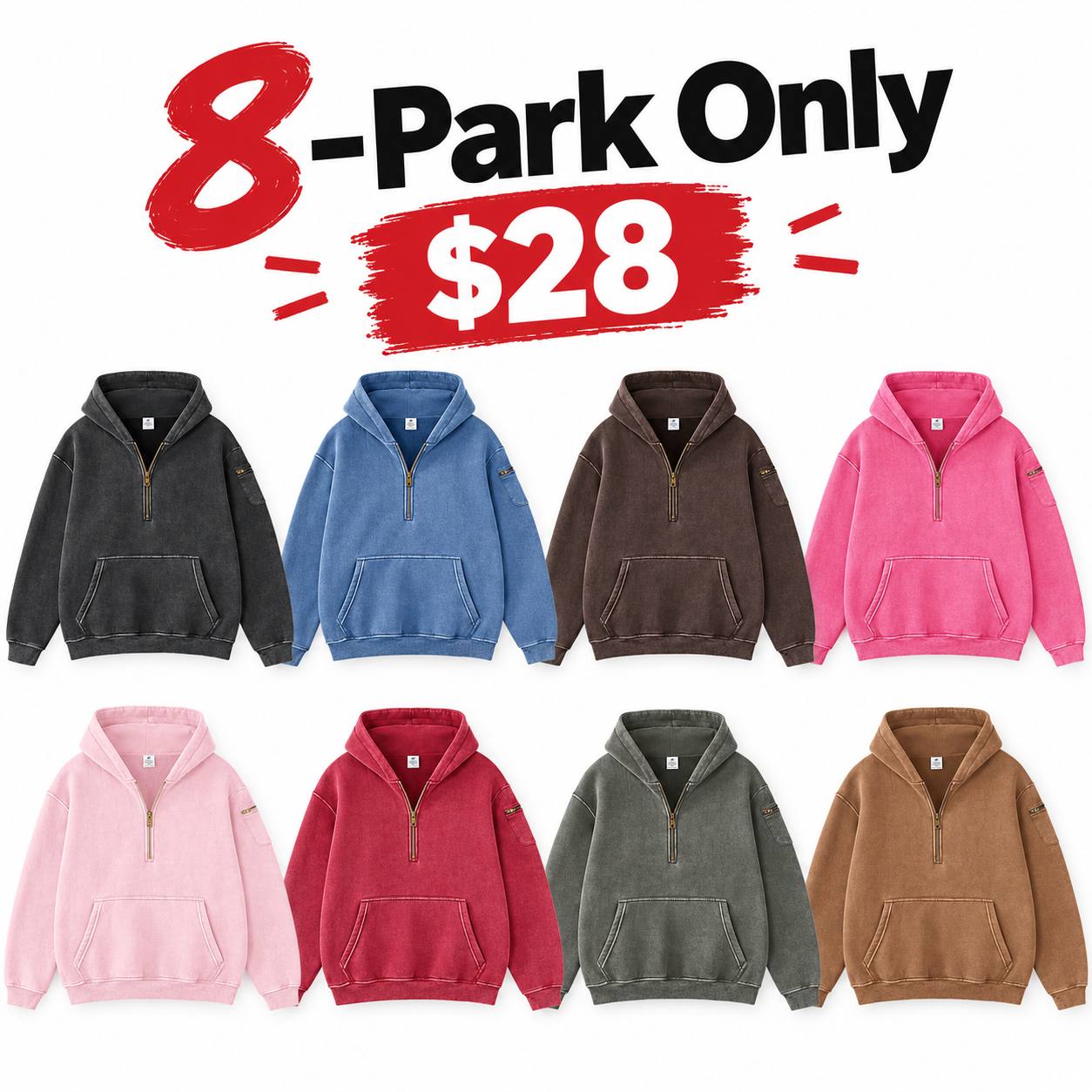 Fabricflora Oversized Acid-Wash Half-Zip Hoodie