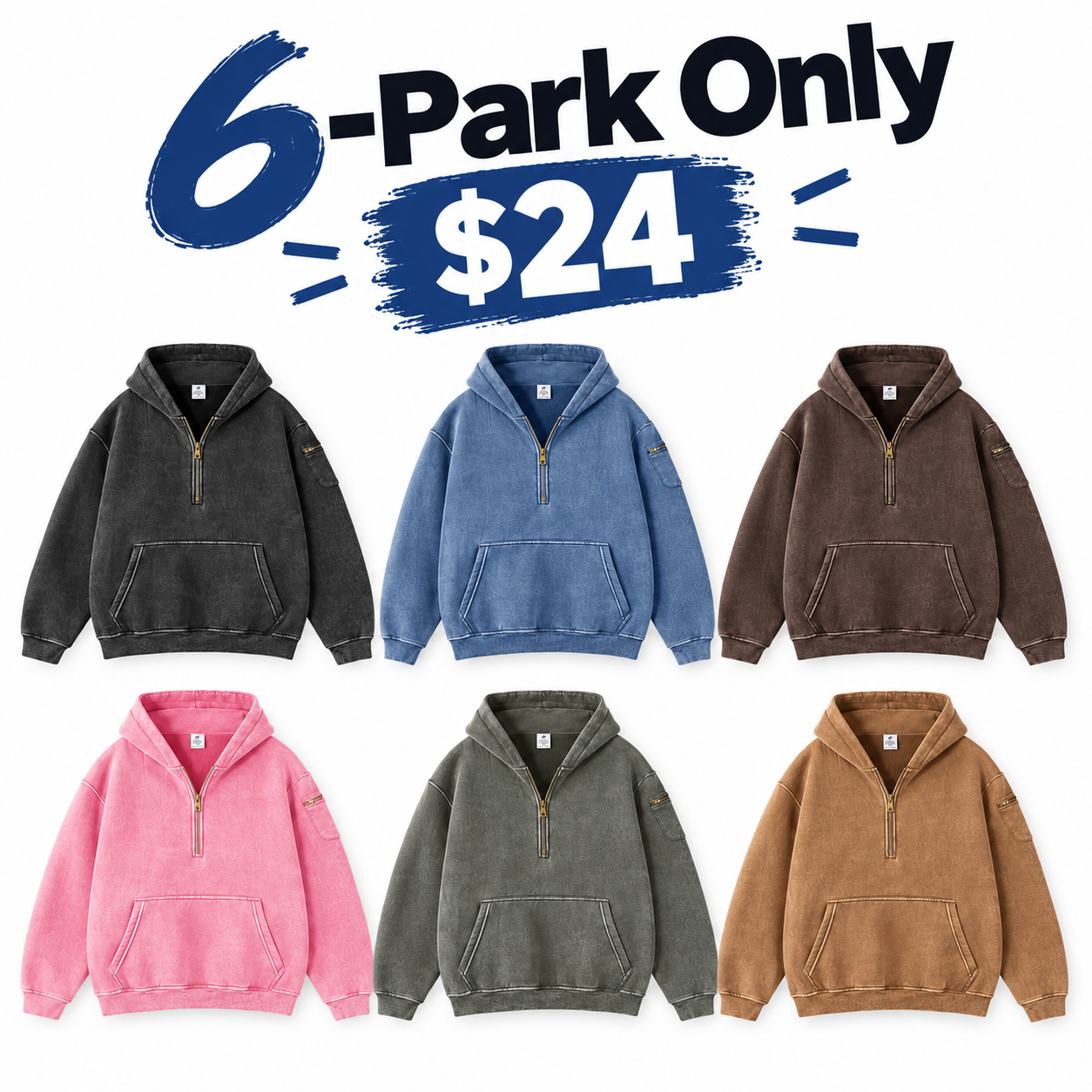 Fabricflora Oversized Acid-Wash Half-Zip Hoodie