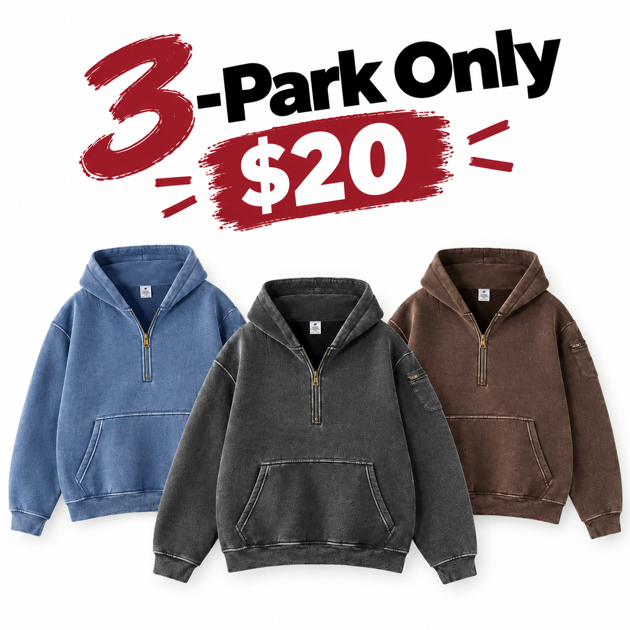 Fabricflora Oversized Acid-Wash Half-Zip Hoodie