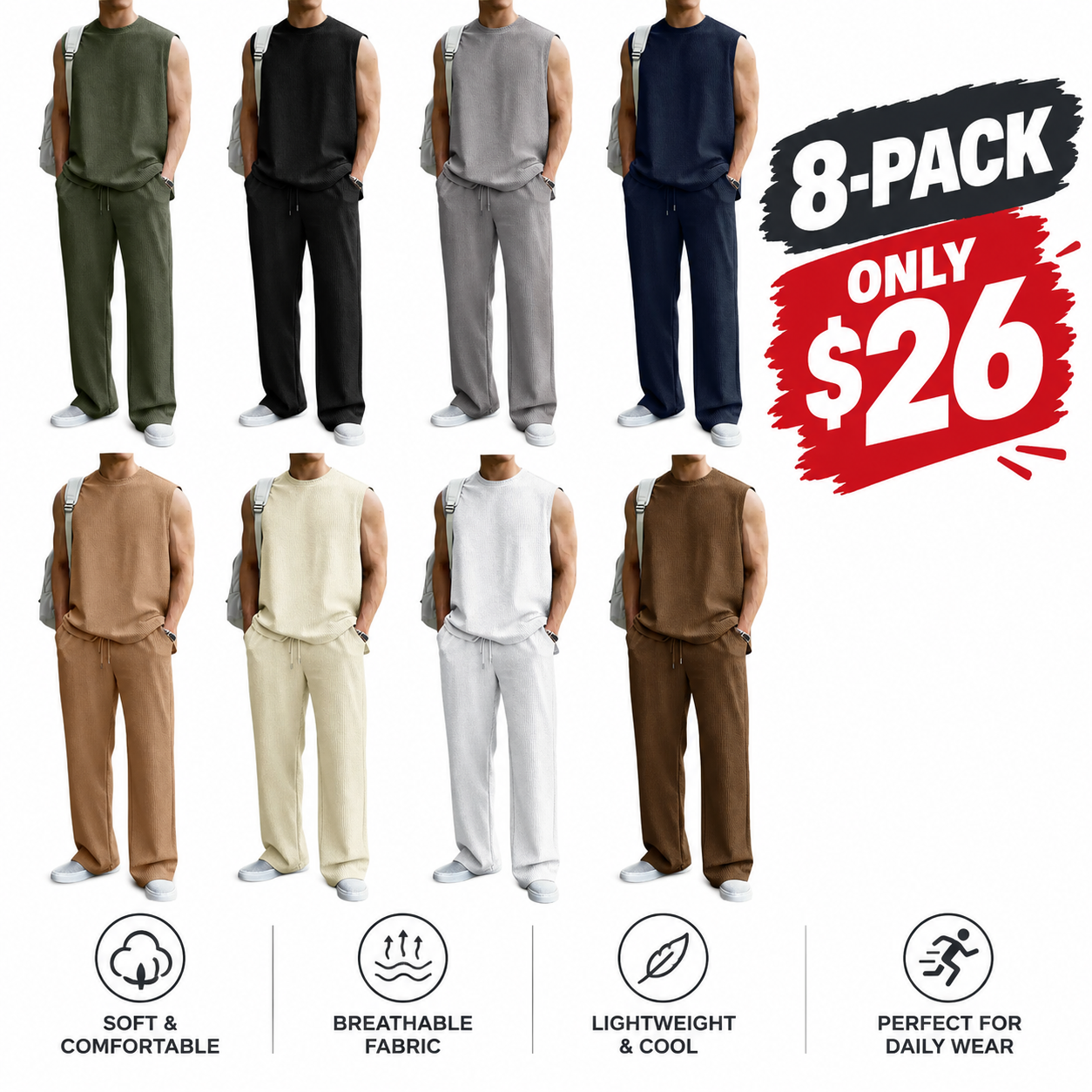Fabricflora Men’s Rib-Knit Tank Top & Wide-Leg Pants Set
