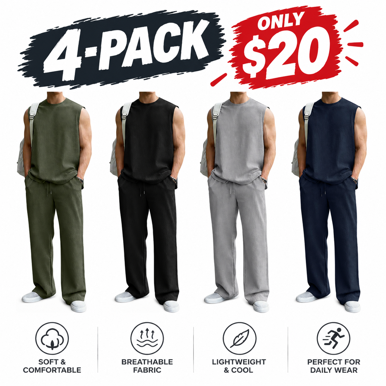 Fabricflora Men’s Rib-Knit Tank Top & Wide-Leg Pants Set