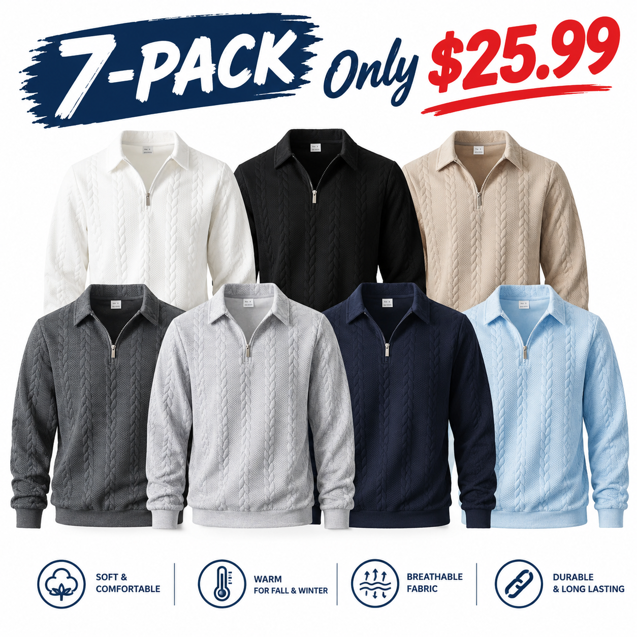 Fabricflora Men’s Half-Zip Knit Polo Sweater