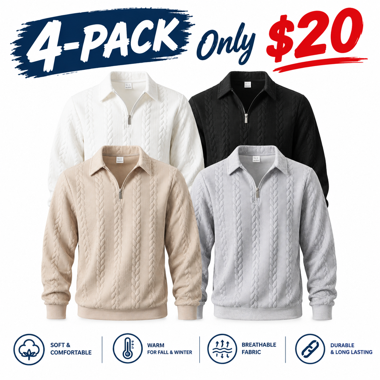 Fabricflora Men’s Half-Zip Knit Polo Sweater