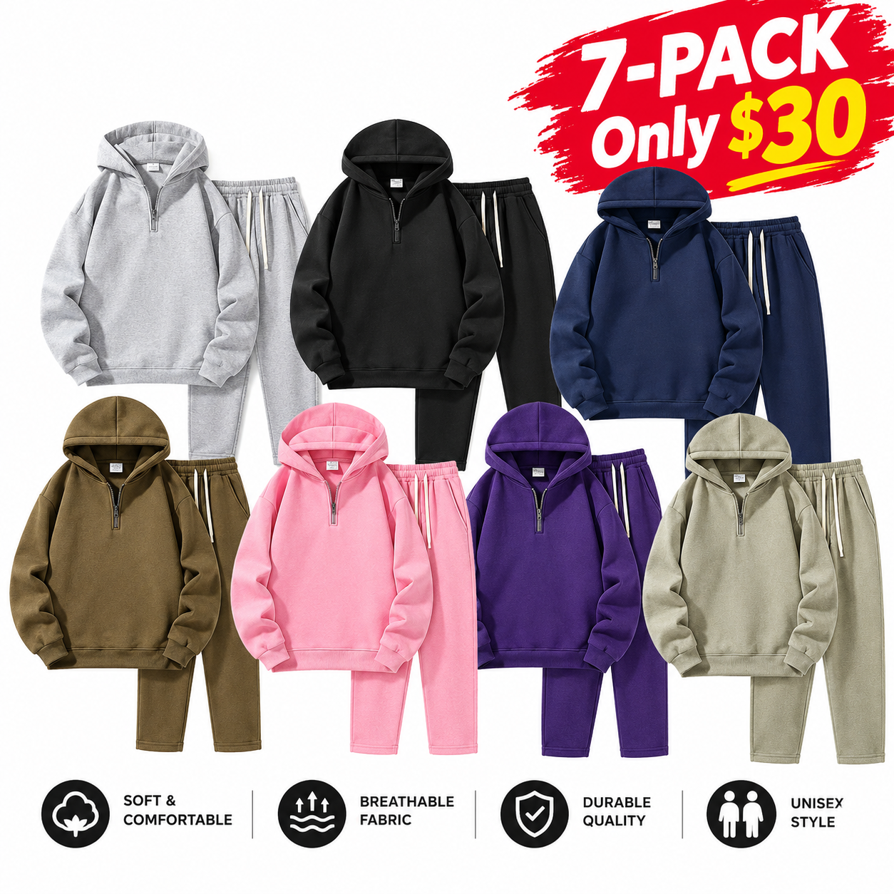 Fabricflora Men’s Half-Zip Hoodie & Sweatpants Set