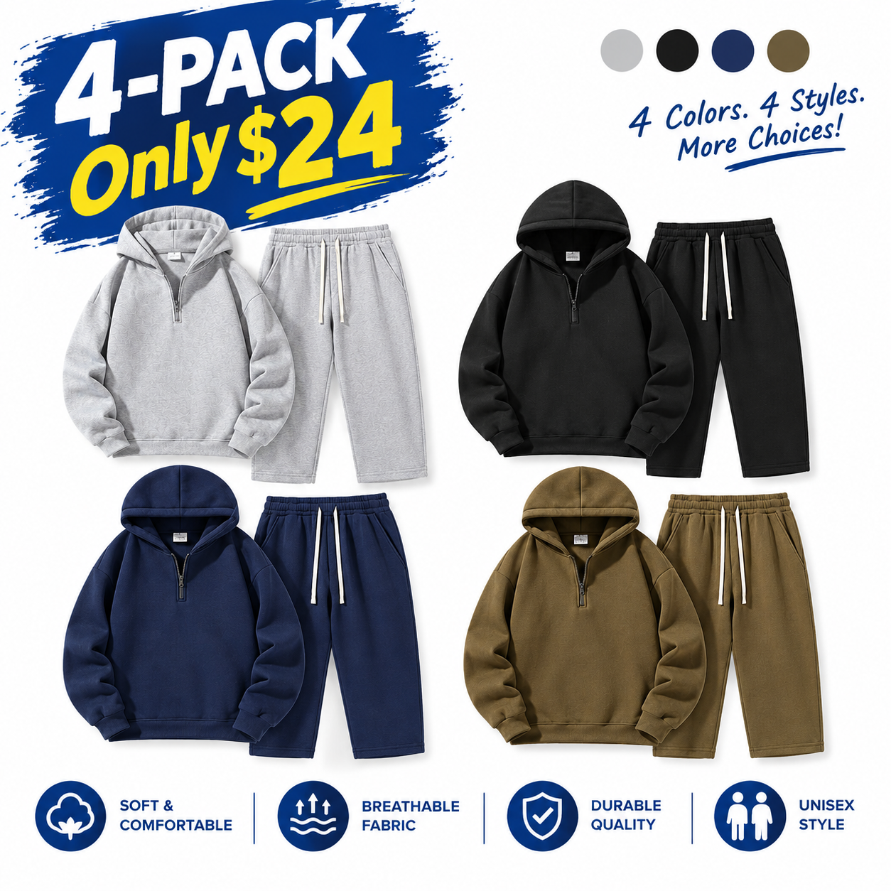 Fabricflora Men’s Half-Zip Hoodie & Sweatpants Set