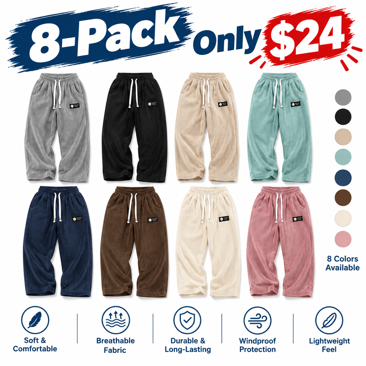 [LAST DAY SALE]Fabricflora Women’s Corduroy Relaxed-Leg Pants