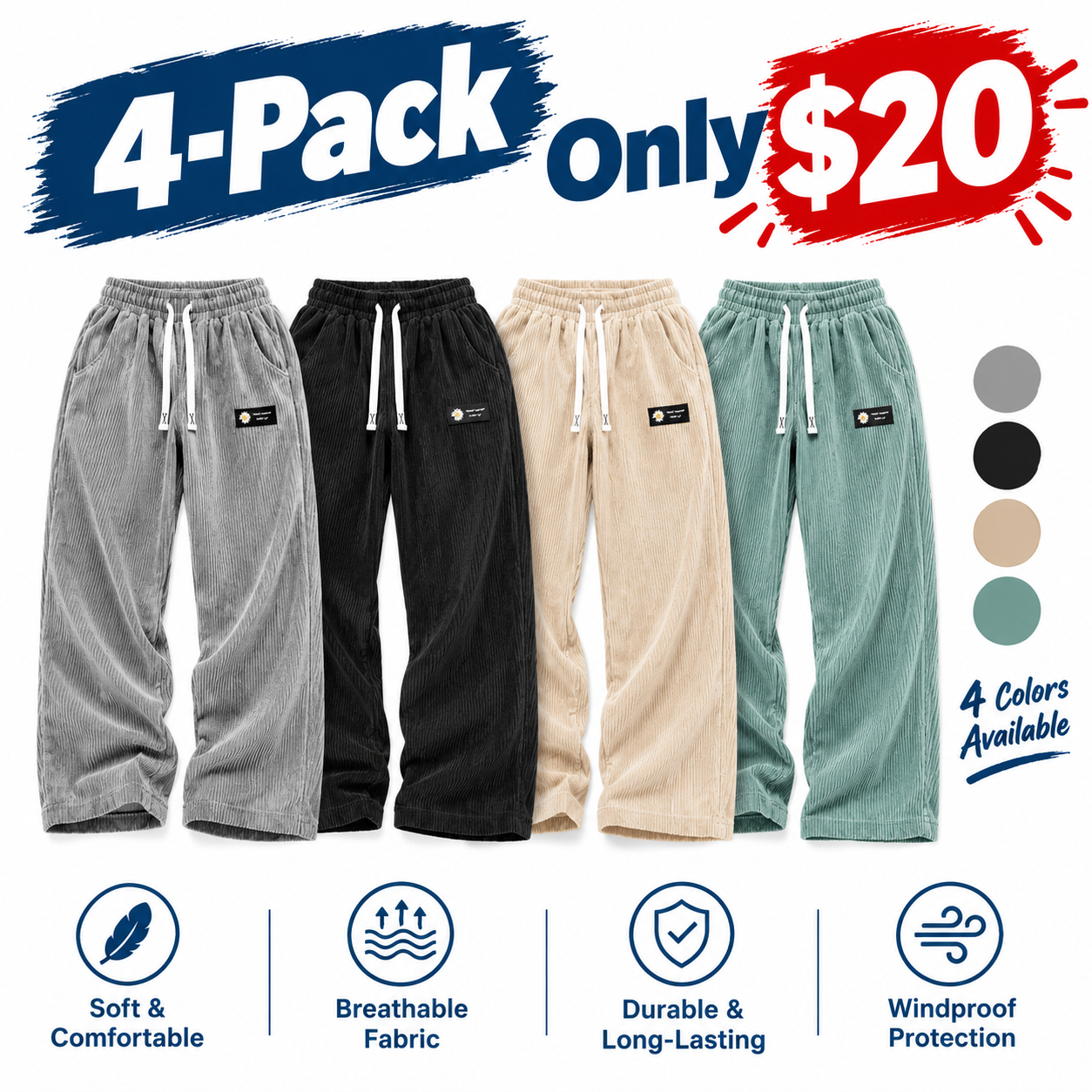[LAST DAY SALE]Fabricflora Women’s Corduroy Relaxed-Leg Pants