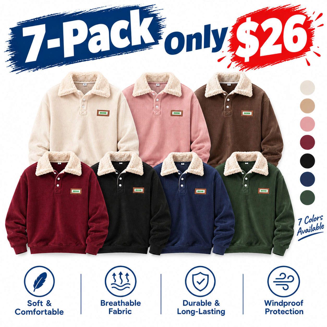 Fabricflora Unisex Sherpa-Lined Corduroy Polo Sweater