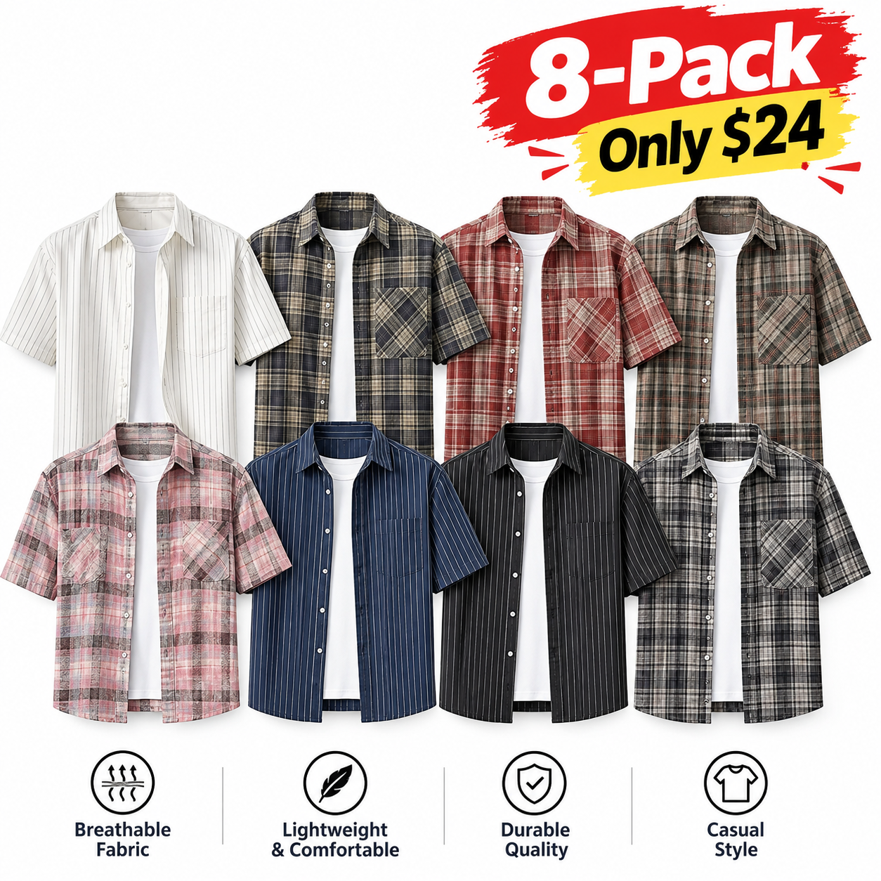 Fabricflora Men's Vintage Plaid Relaxed Short-Sleeve Shirt