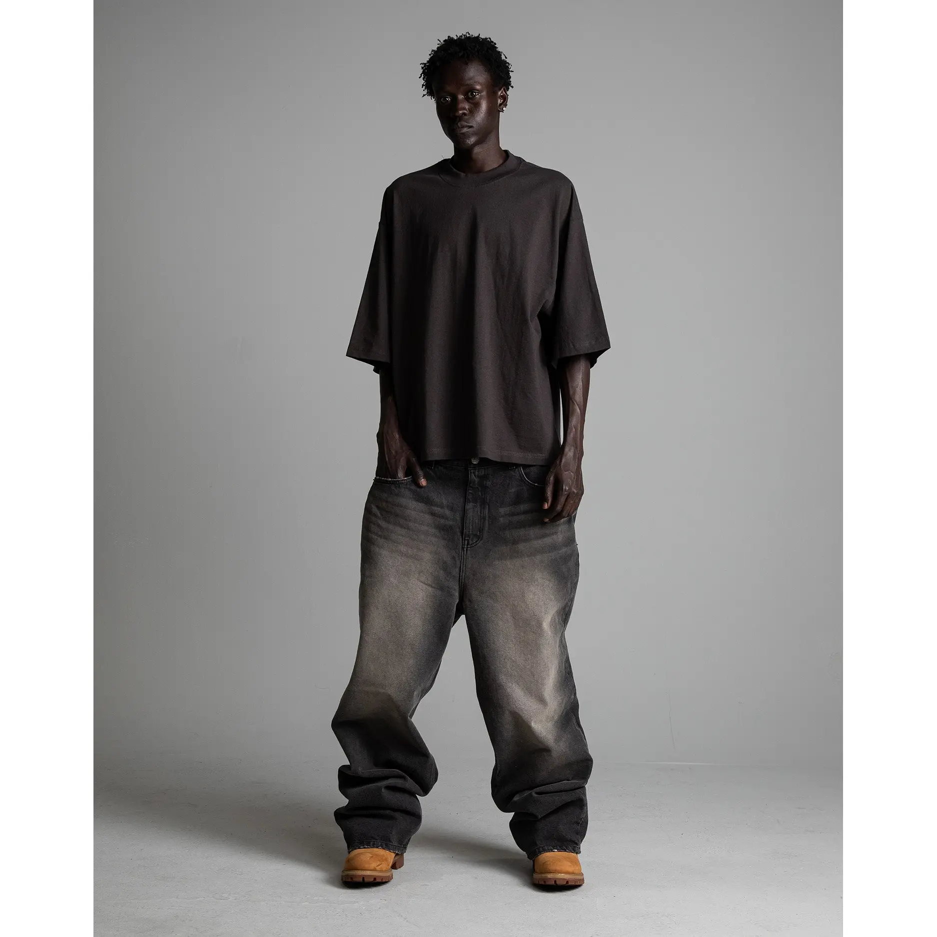 Heavyweight Oversized Short Sleeve Casual Streetwear Top Tshirt Cotton Cropped  