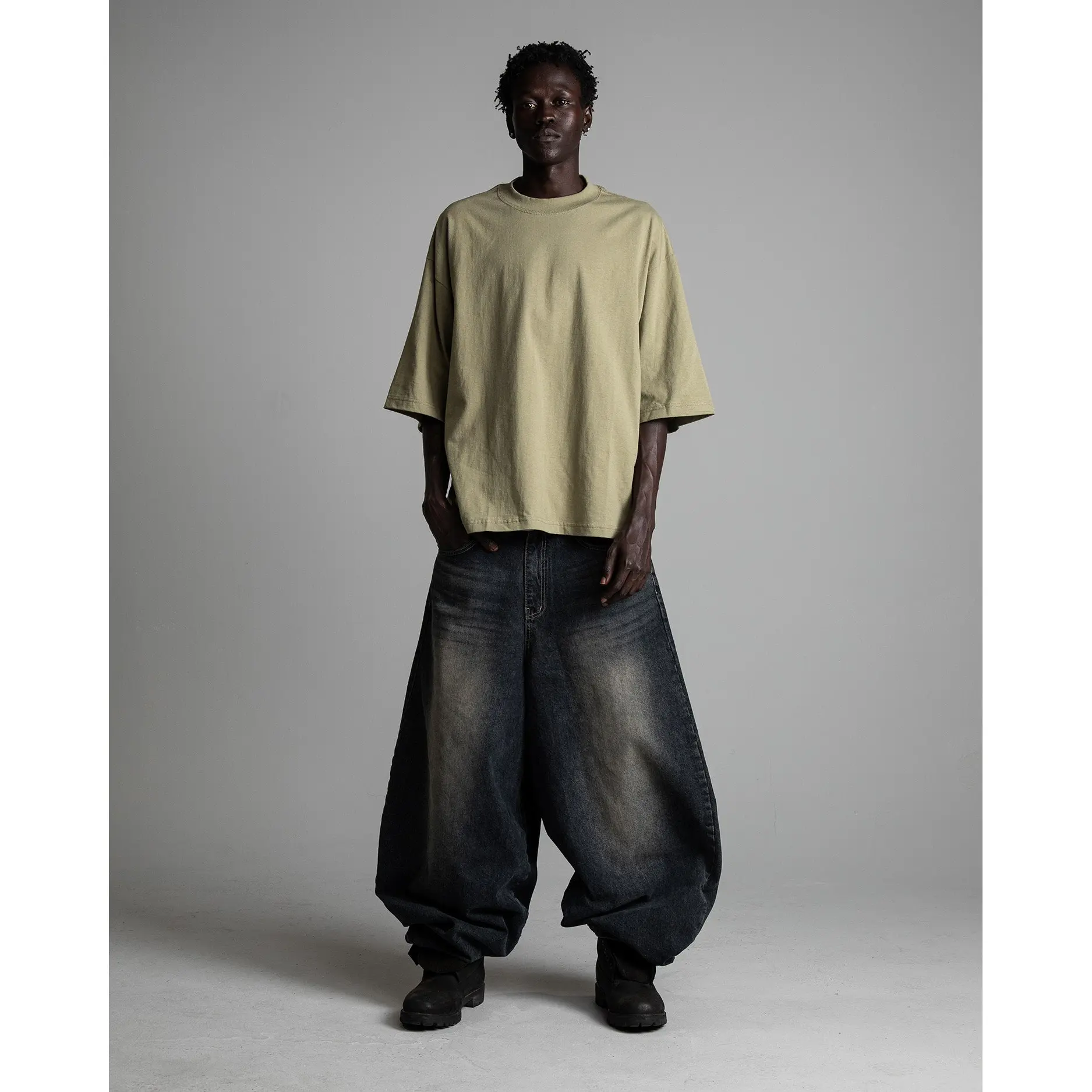 Heavyweight Oversized Short Sleeve Casual Streetwear Top Tshirt Cotton Cropped  