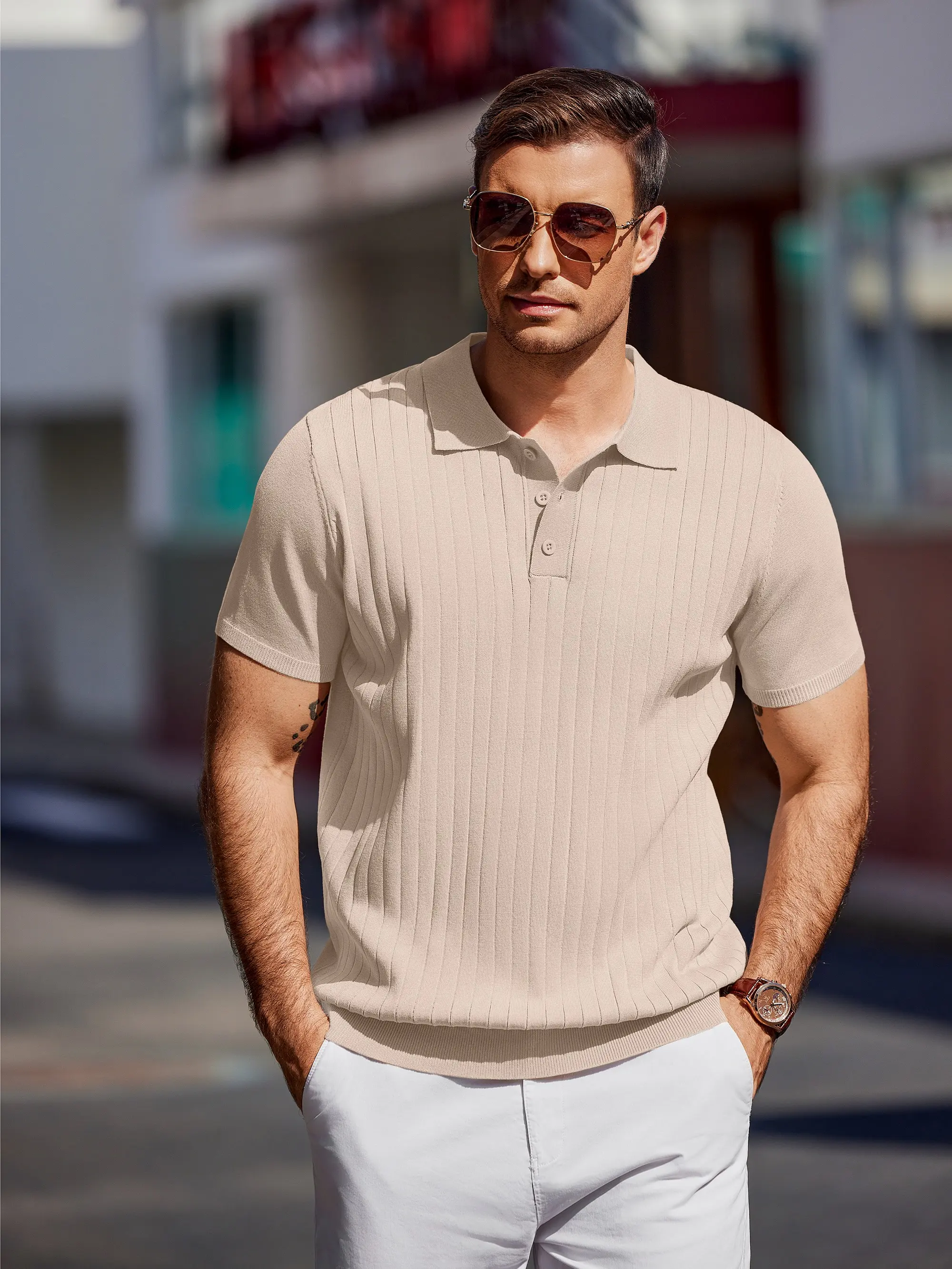 Men’s Ribbed Knit Polo Shirt