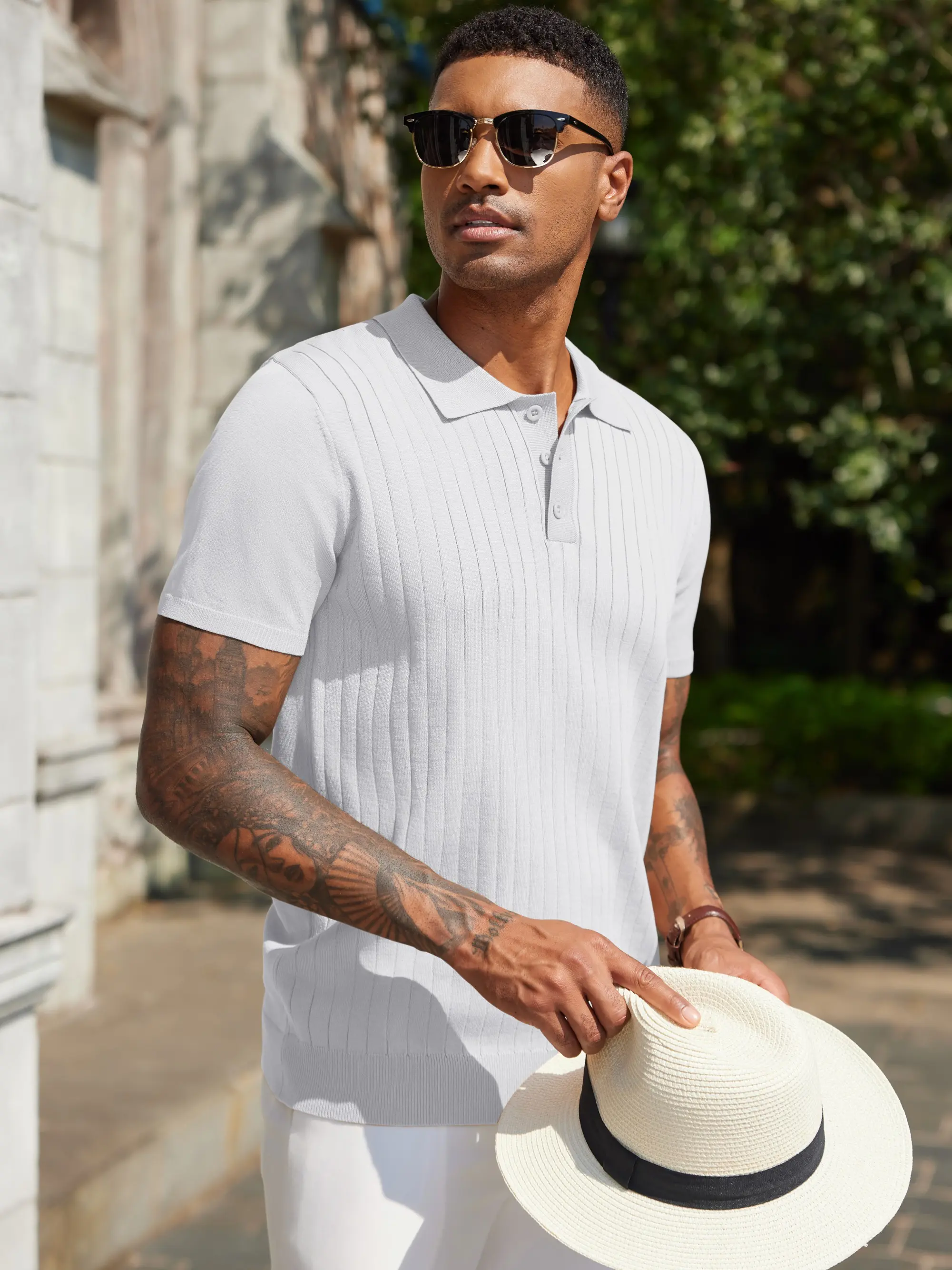 Men’s Ribbed Knit Polo Shirt