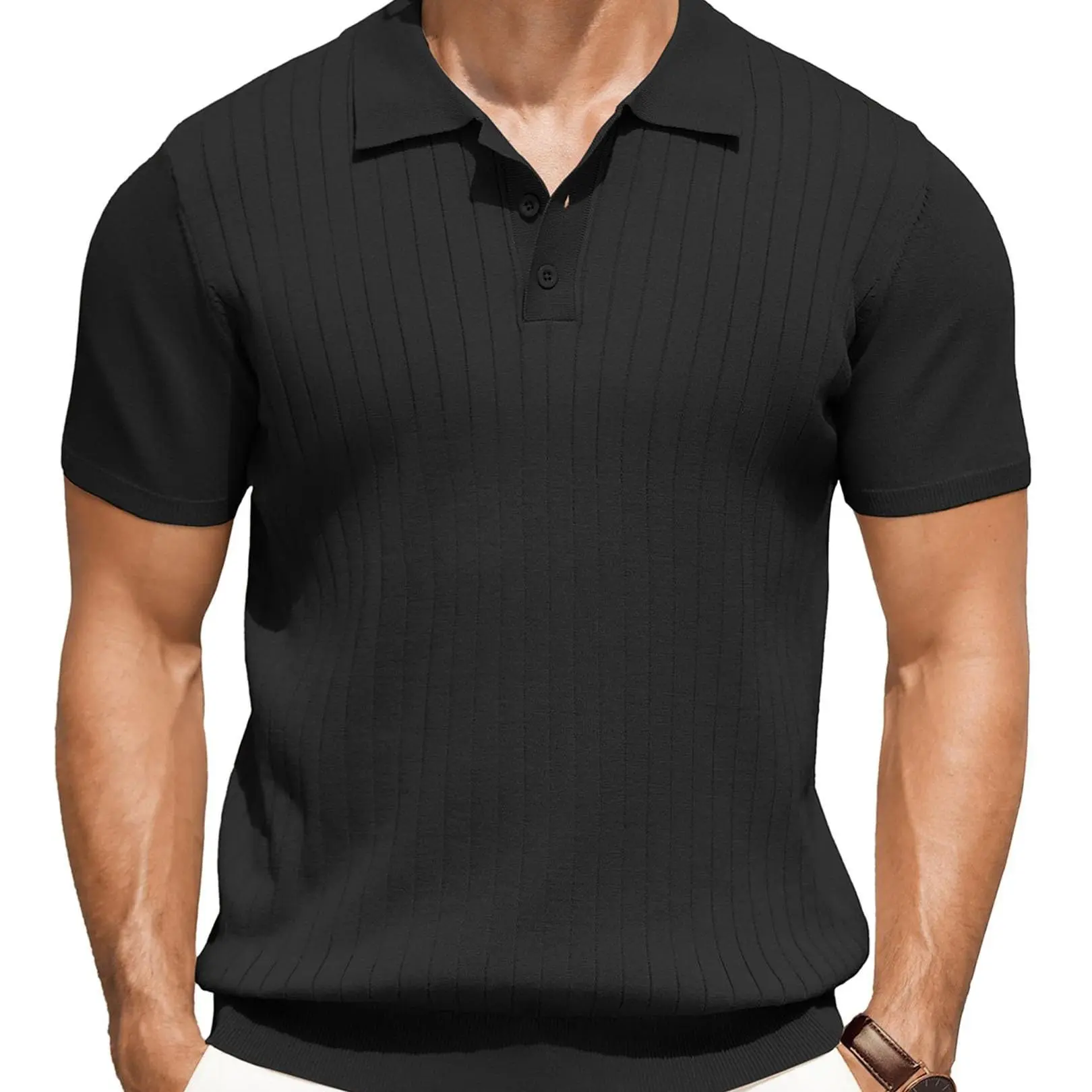 Men’s Ribbed Knit Polo Shirt