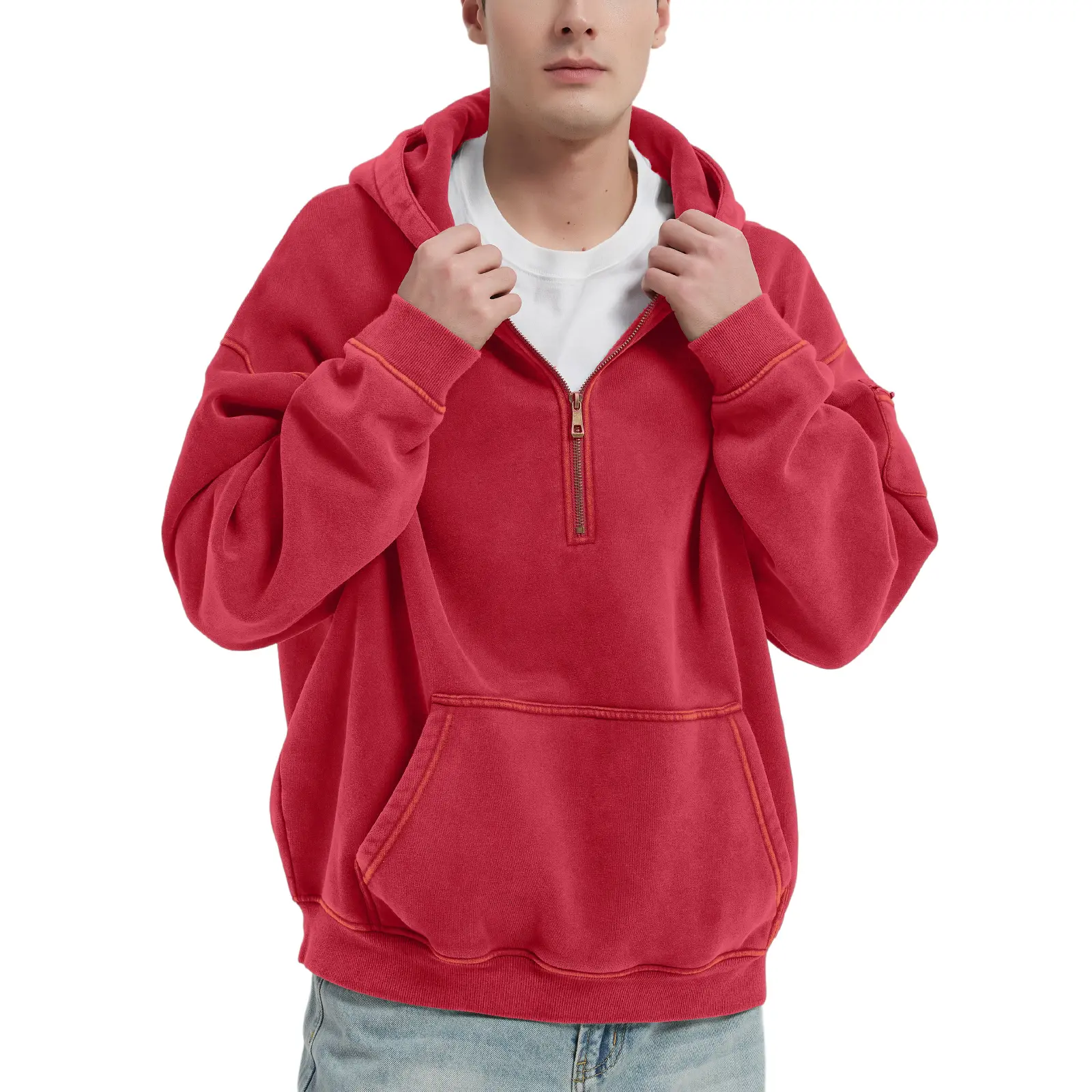 Fabricflora Oversized Acid-Wash Half-Zip Hoodie