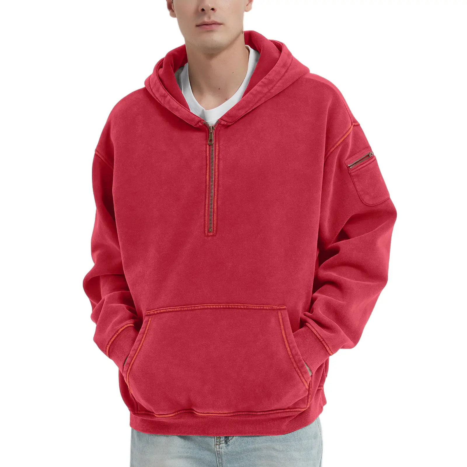 Fabricflora Oversized Acid-Wash Half-Zip Hoodie
