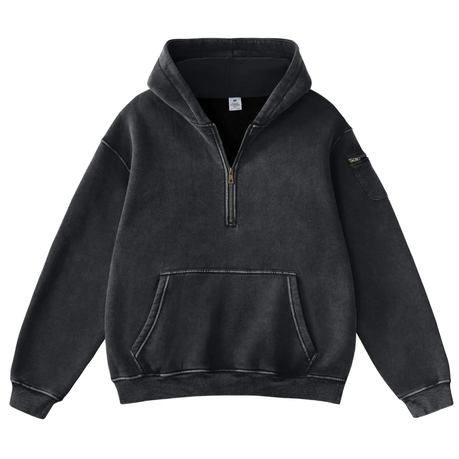 Fabricflora Oversized Acid-Wash Half-Zip Hoodie