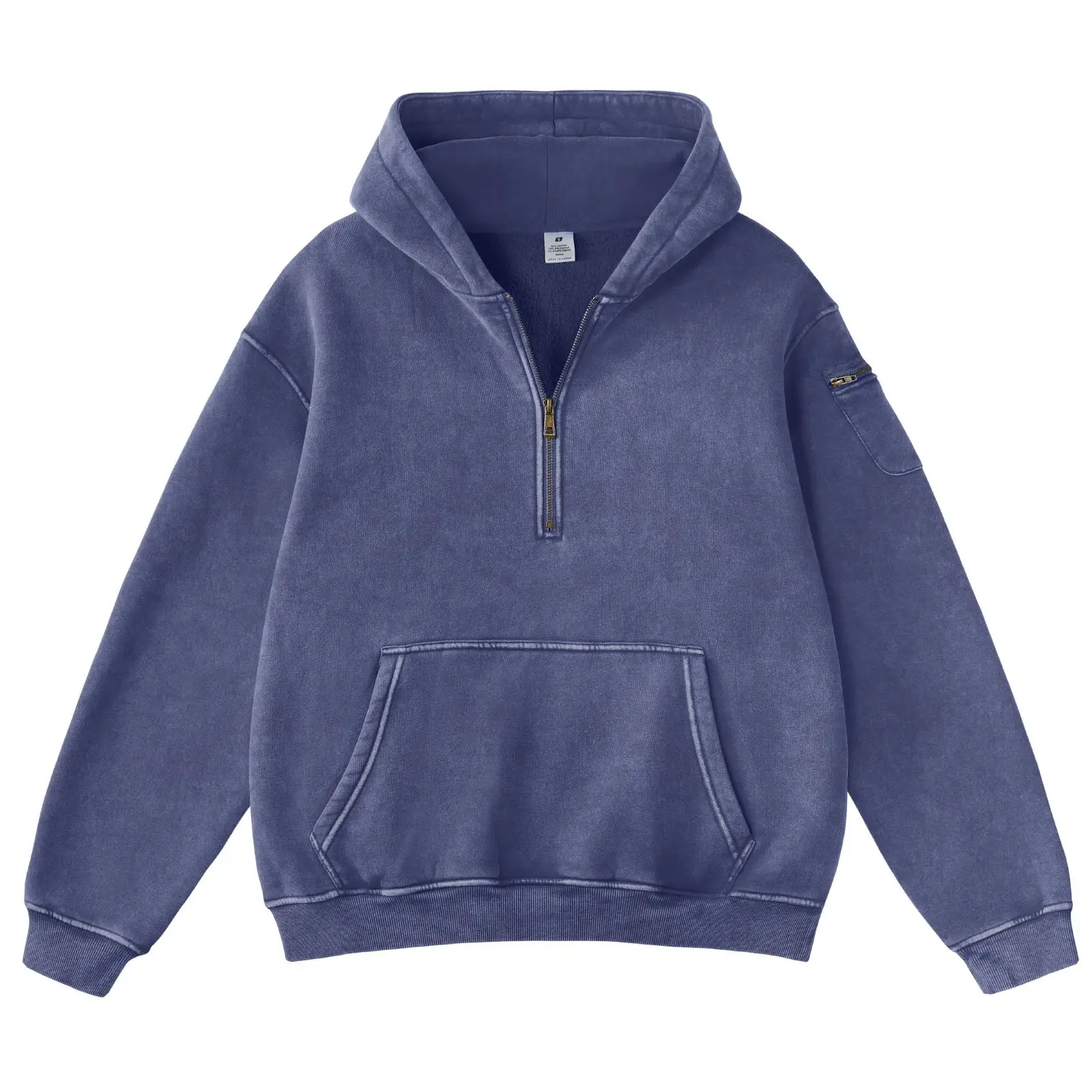 Fabricflora Oversized Acid-Wash Half-Zip Hoodie