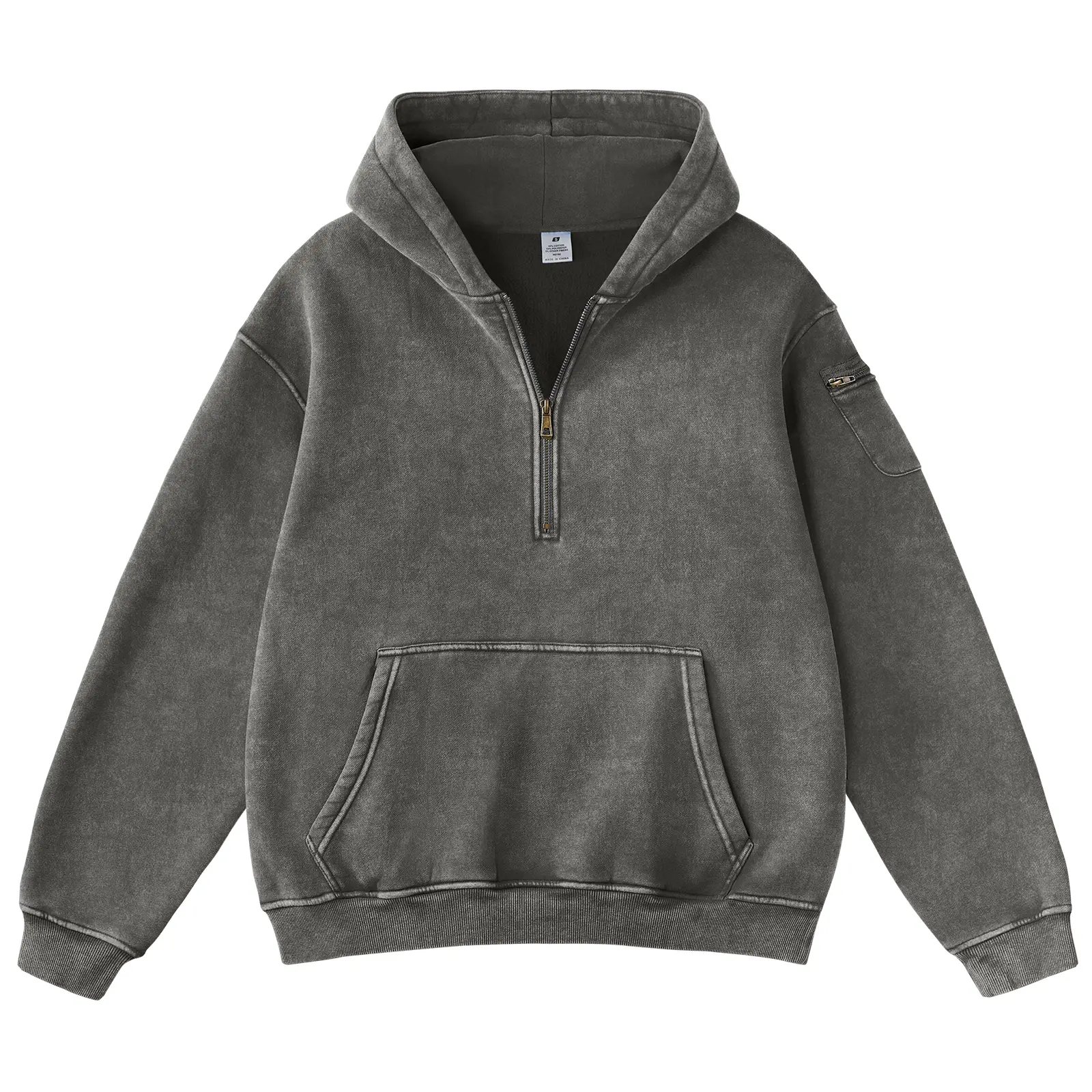 Fabricflora Oversized Acid-Wash Half-Zip Hoodie