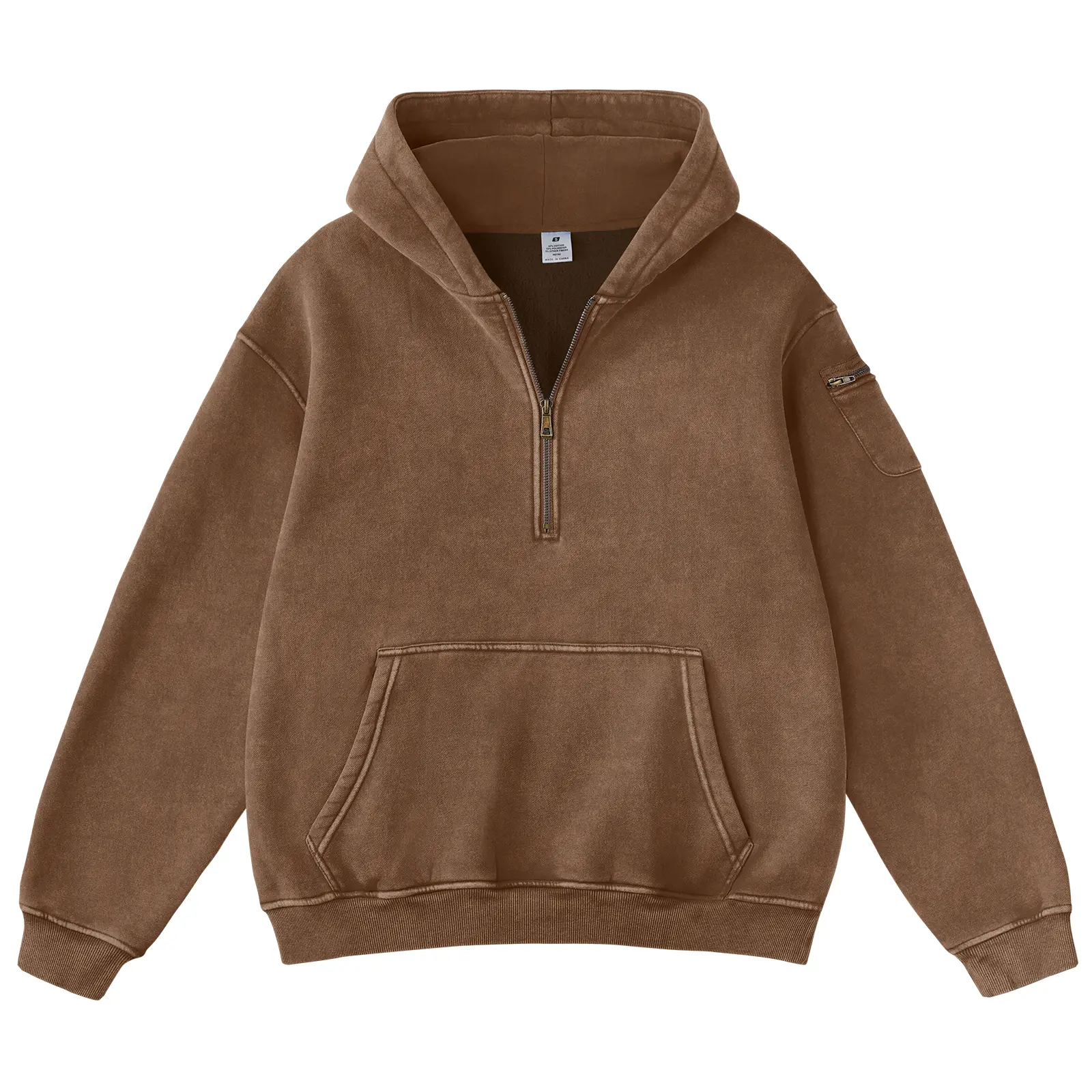Fabricflora Oversized Acid-Wash Half-Zip Hoodie