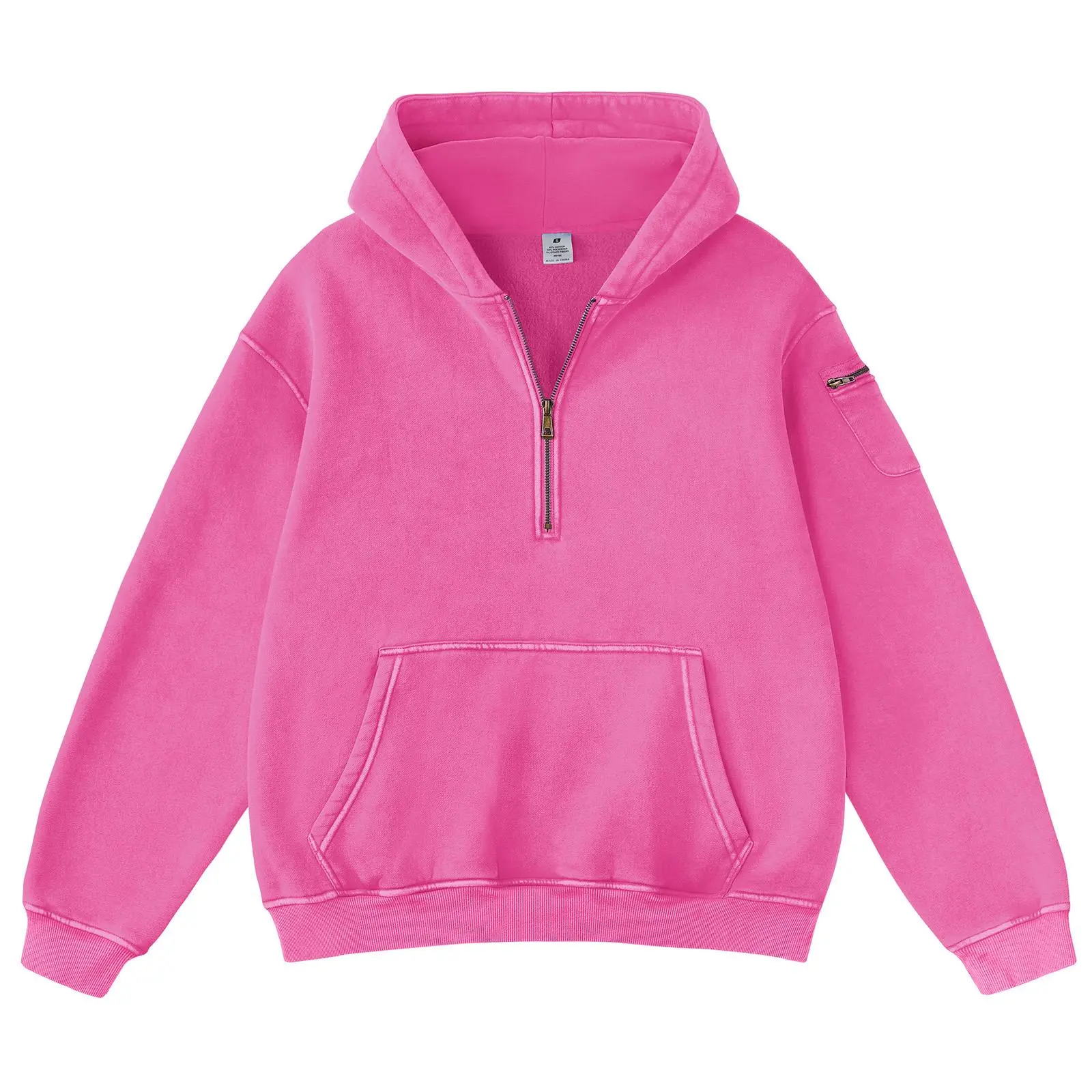 Fabricflora Oversized Acid-Wash Half-Zip Hoodie