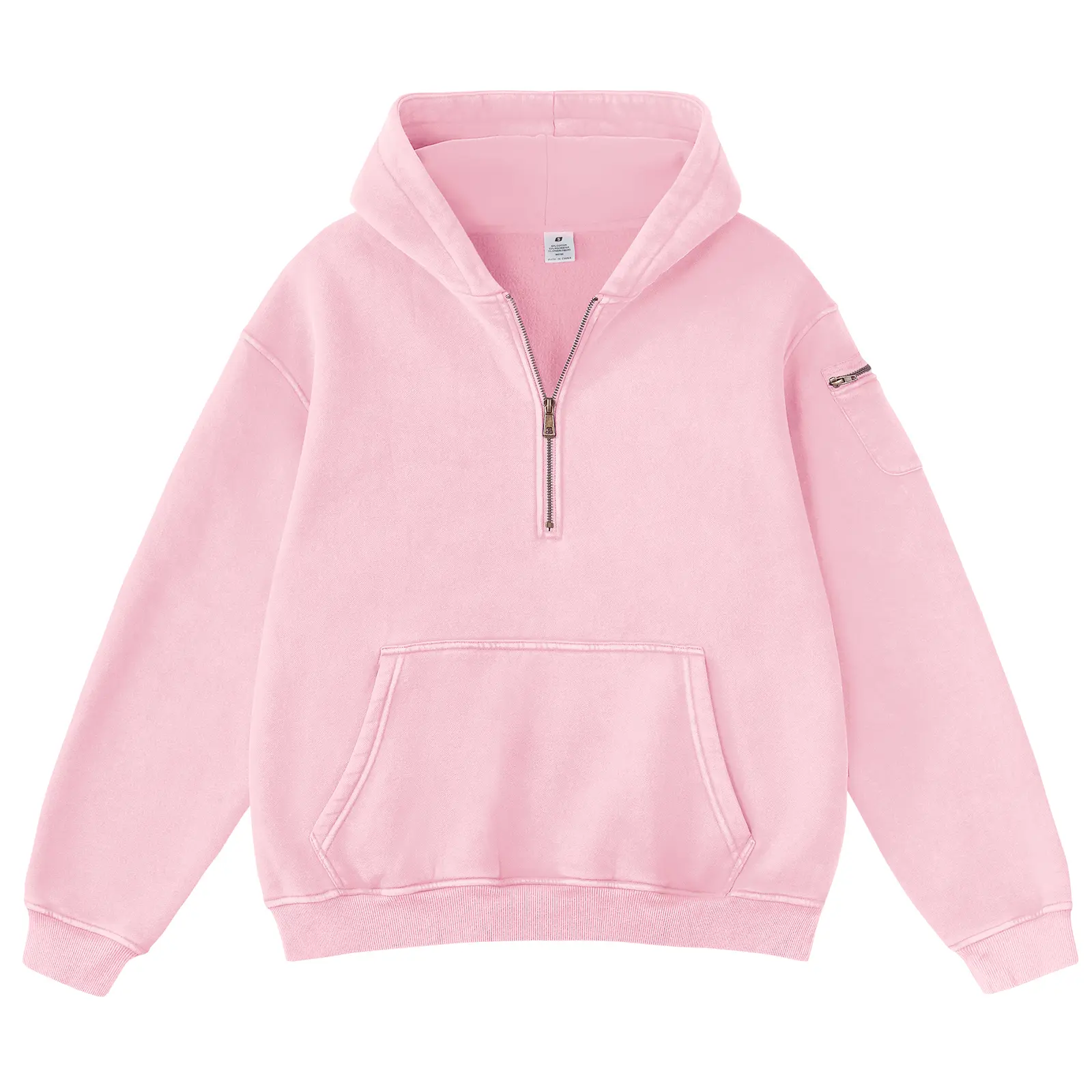 Fabricflora Oversized Acid-Wash Half-Zip Hoodie