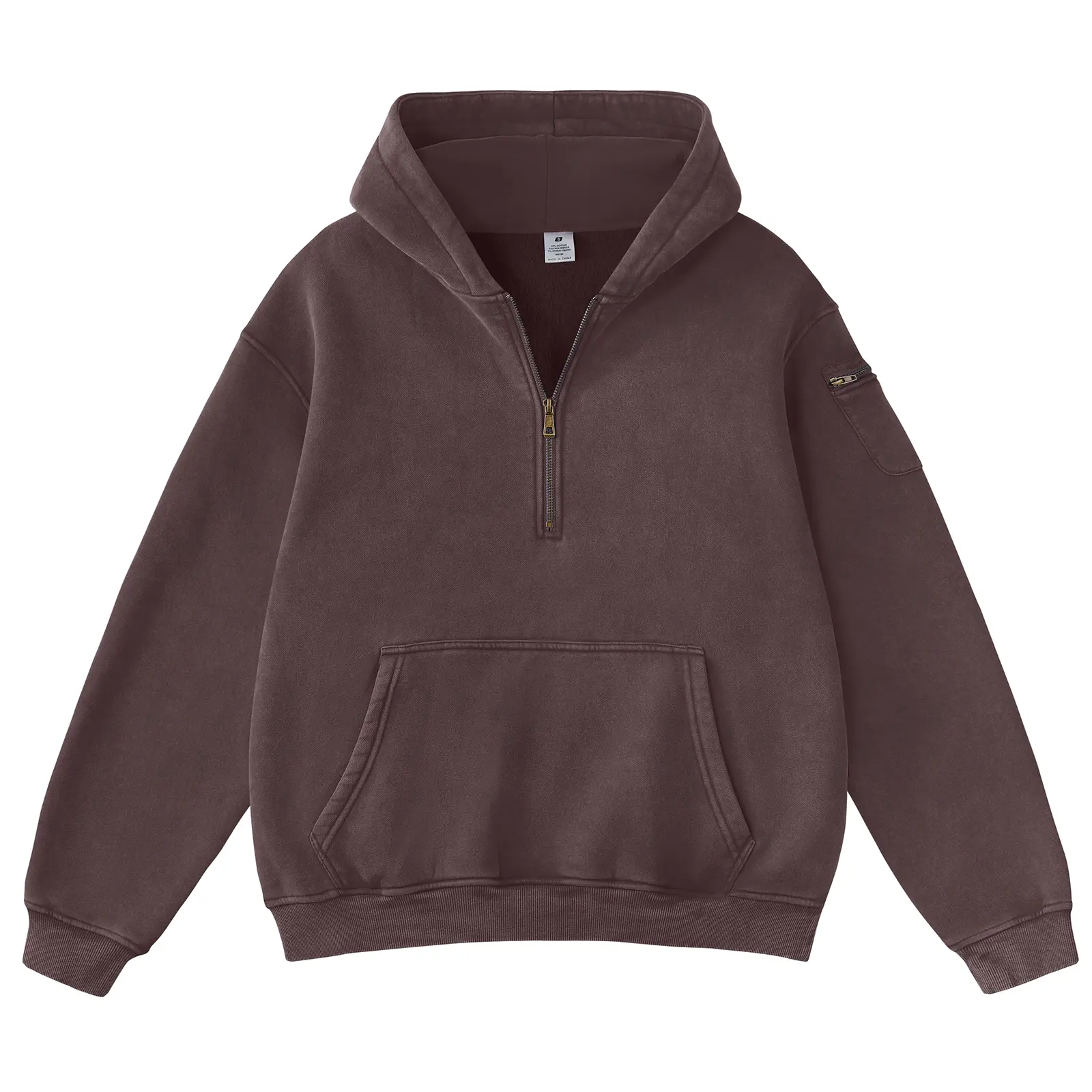 Fabricflora Oversized Acid-Wash Half-Zip Hoodie
