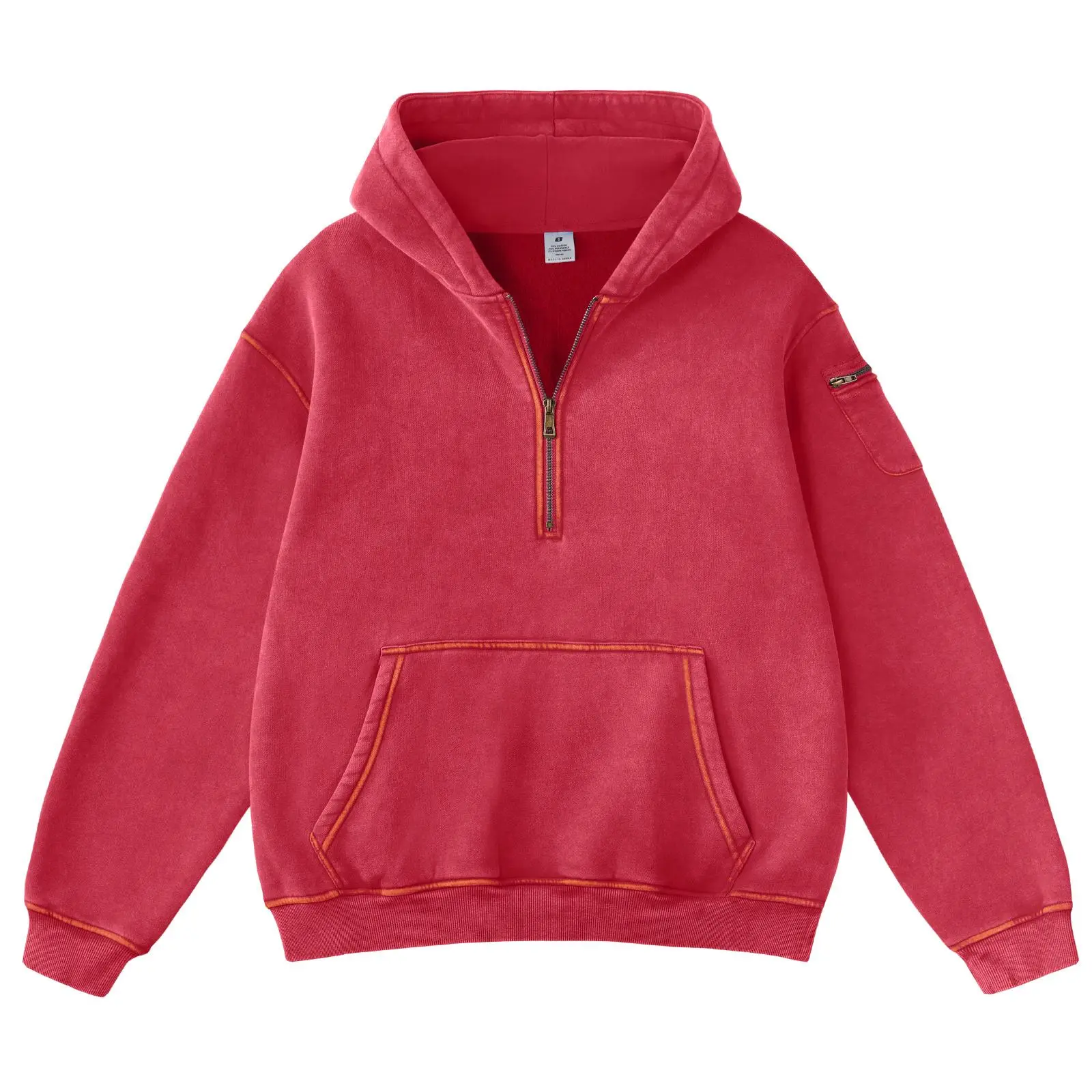 Fabricflora Oversized Acid-Wash Half-Zip Hoodie