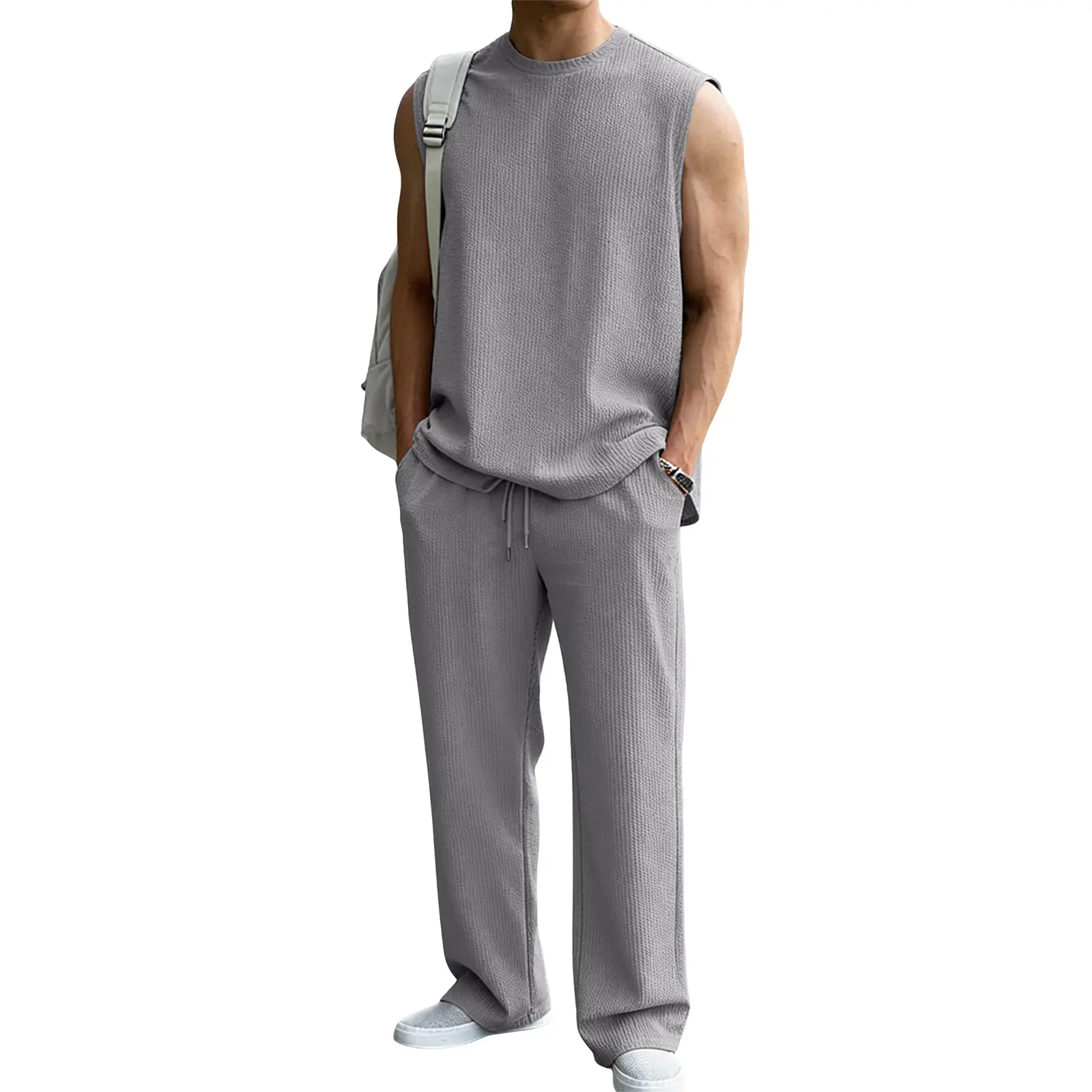 Fabricflora Men’s Rib-Knit Tank Top & Wide-Leg Pants Set